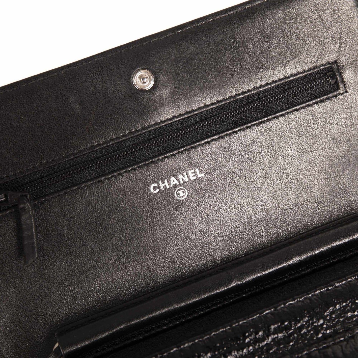 Chanel Distressed Patent Classic Wallet on Chain