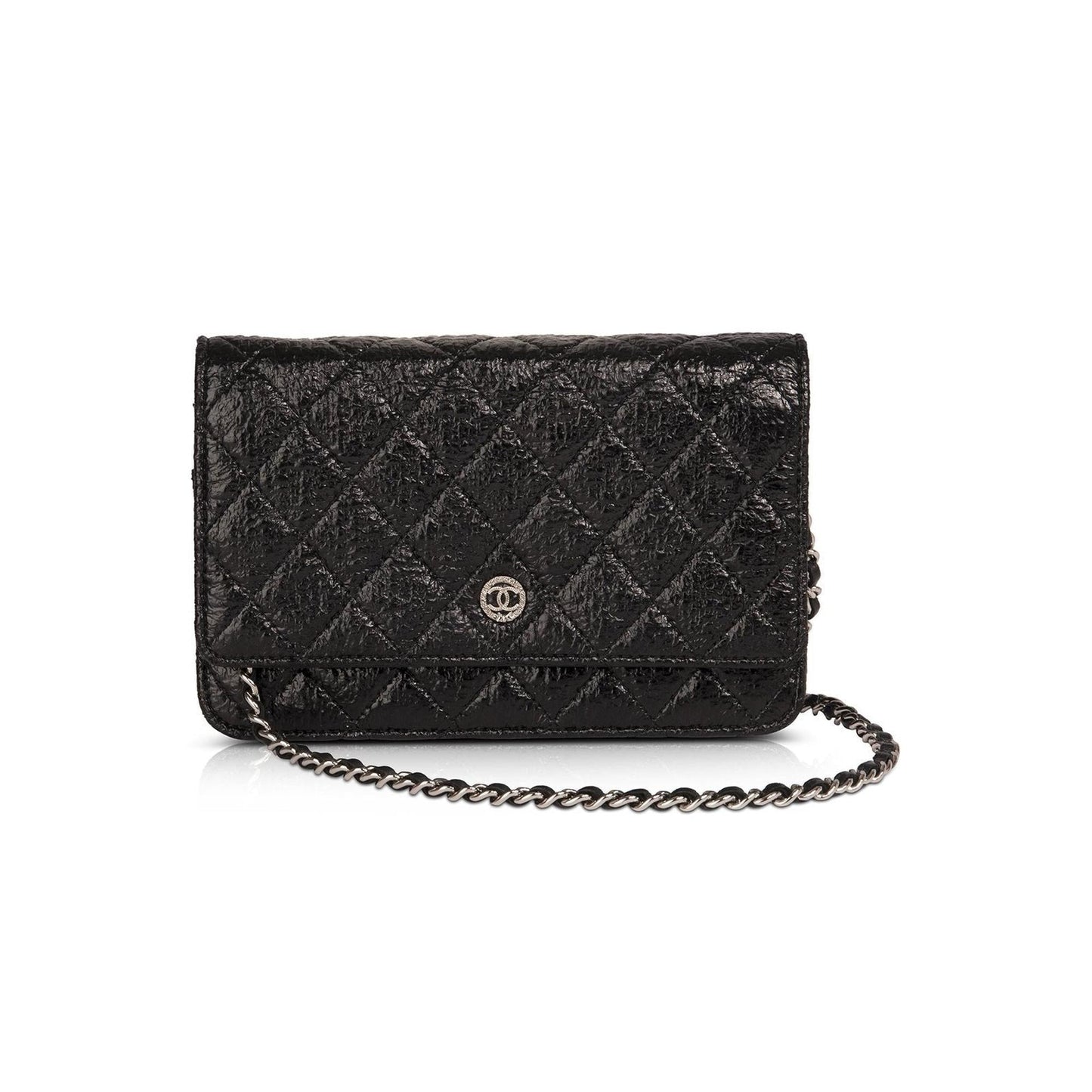 Chanel Distressed Patent Classic Wallet on Chain