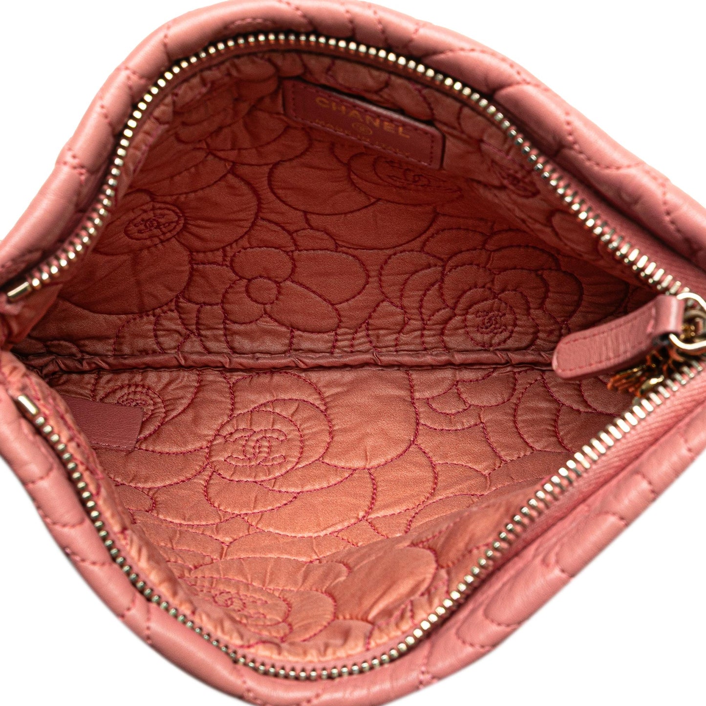 Chanel Embossed Lambskin Camellia Chain Pochette