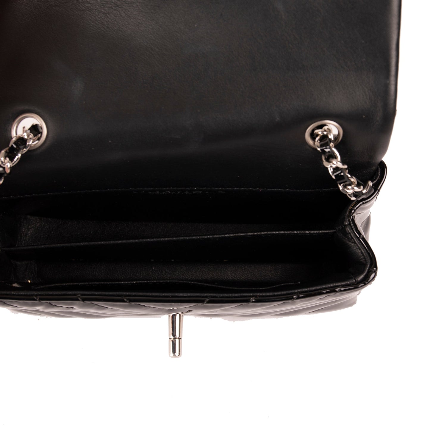 Chanel Extra Mini Black Chevron Patent Leather Classic Single Flap Bag