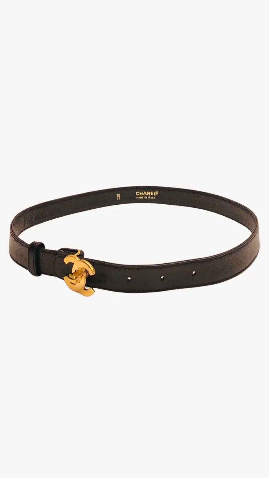 CHANEL INTERLOCKING CC LOGO BUCKLE LEATHER BELT