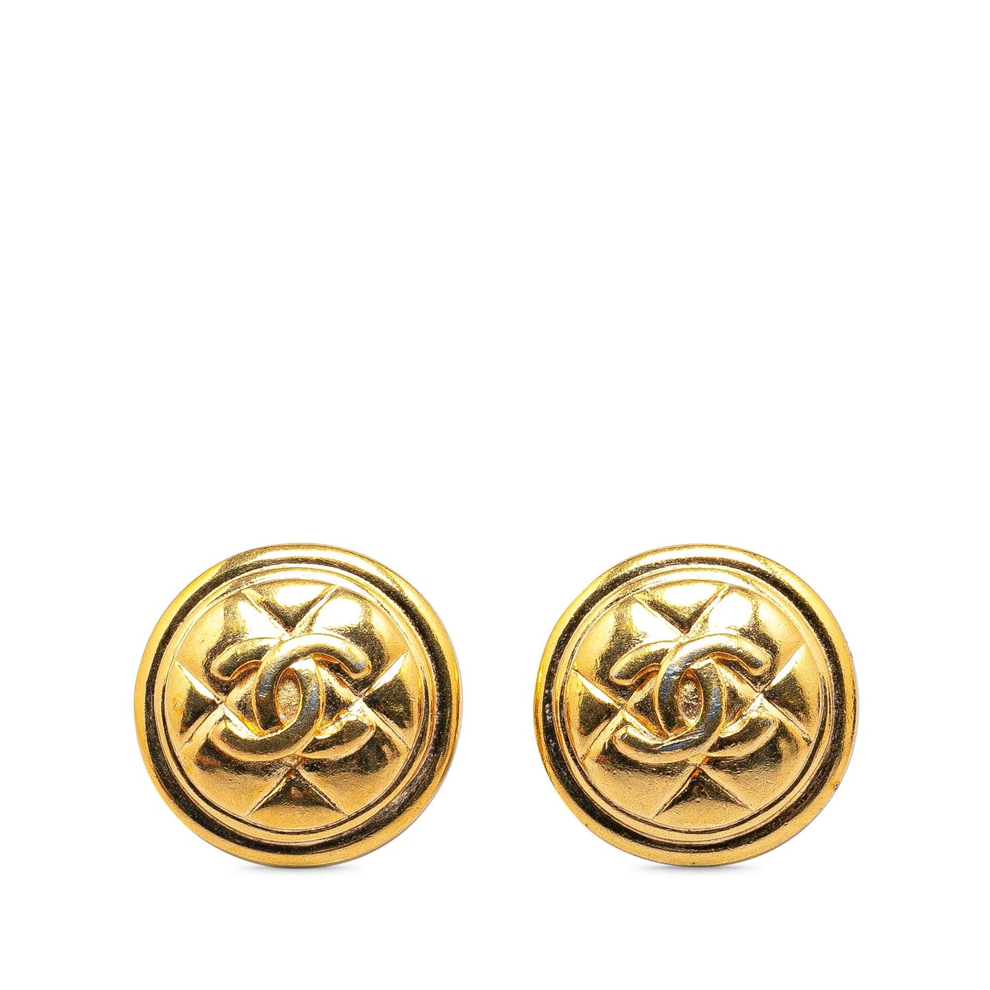 Chanel Gold Plated CC Quilted Clip On Earrings