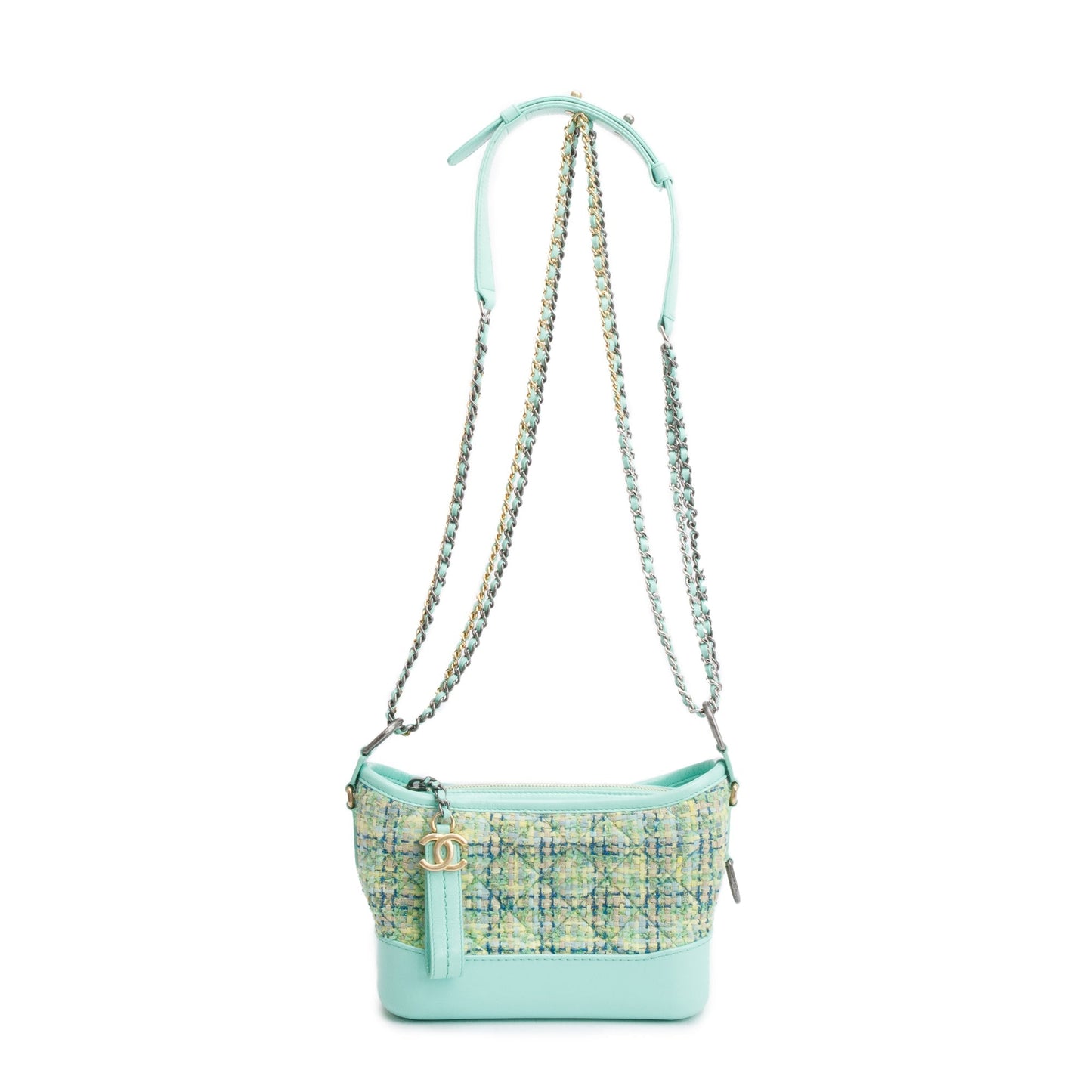Chanel Green Tweed Calfskin Leather Small Gabrielle Hobo