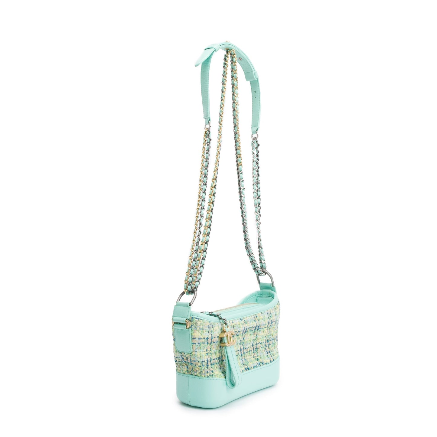 Chanel Green Tweed Calfskin Leather Small Gabrielle Hobo