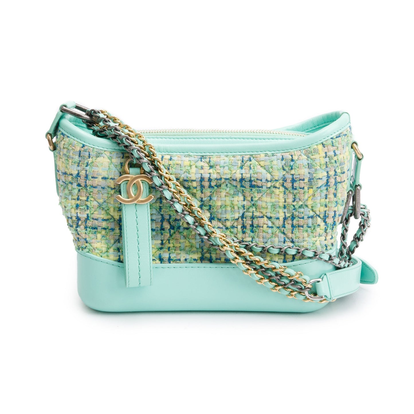 Chanel Green Tweed Calfskin Leather Small Gabrielle Hobo