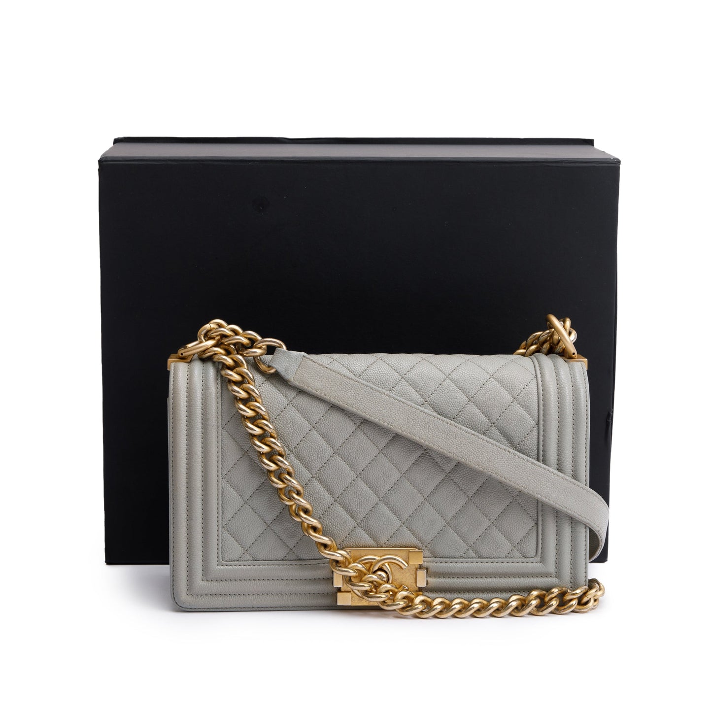 Chanel Grey Caviar Leather Medium Boy Bag