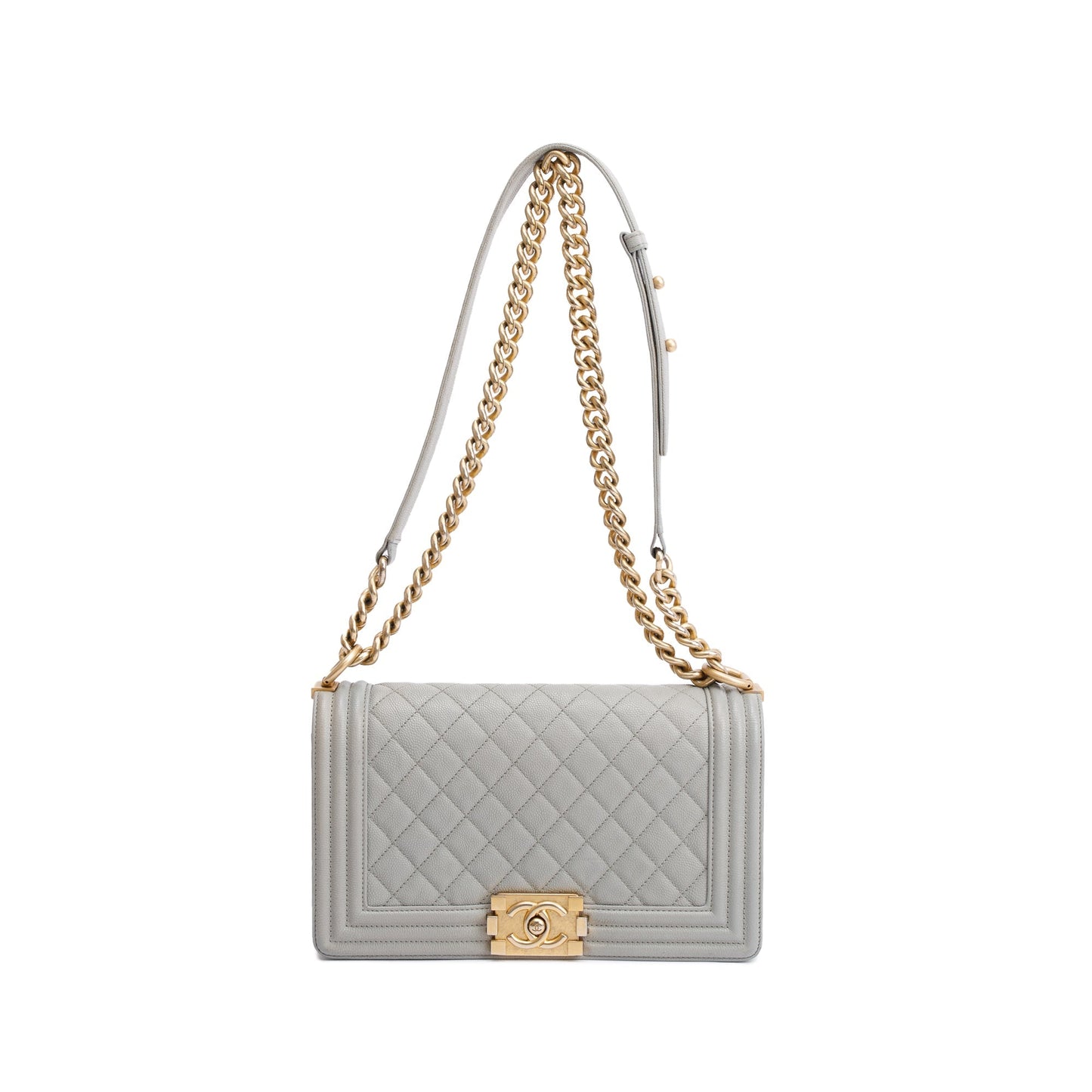 Chanel Grey Caviar Leather Medium Boy Bag