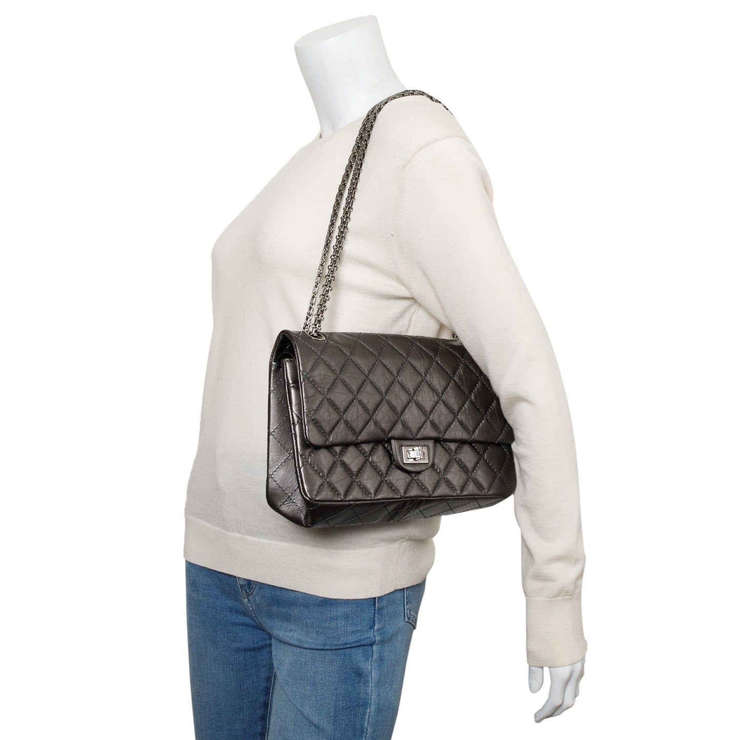 Chanel Grey Metallic Aged Calfskin Leather 2.55 Reissue 226 Double Flap Bag