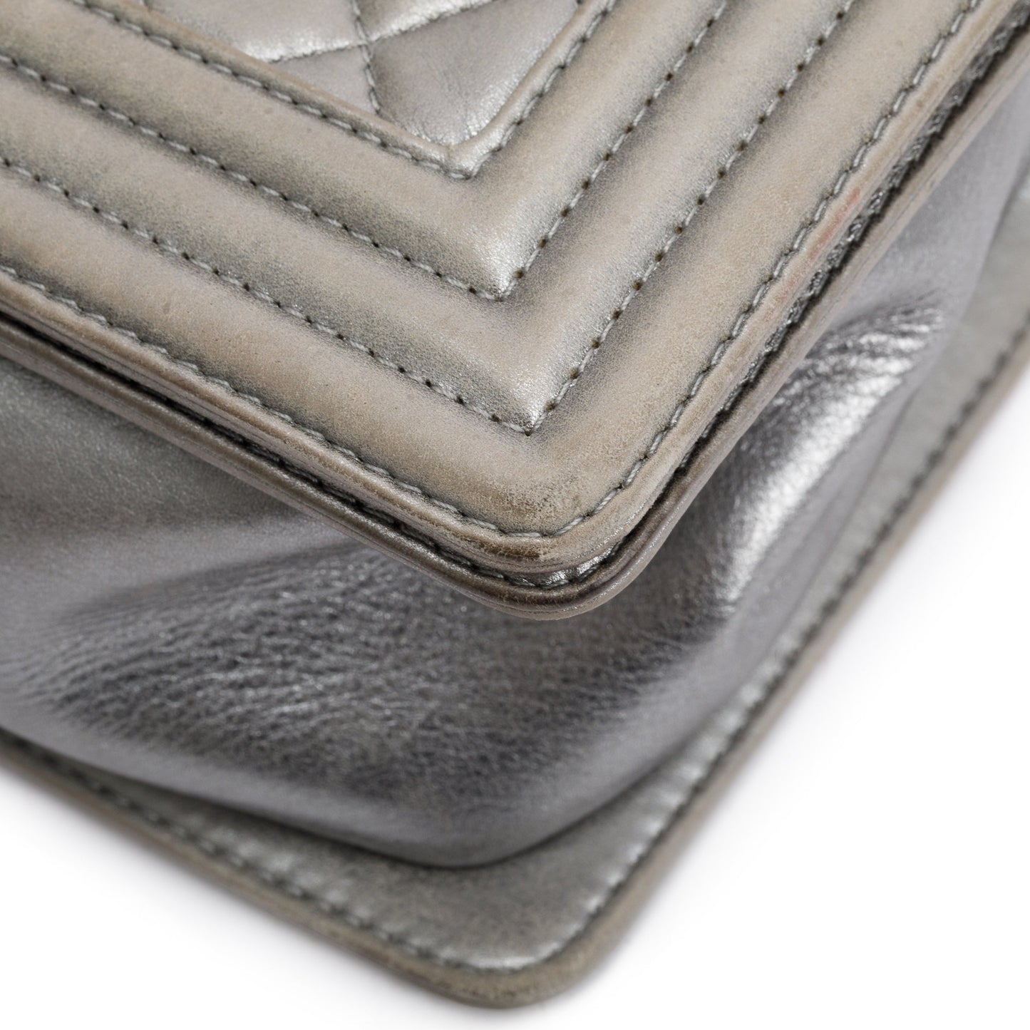 Chanel Grey Metallic Lambskin Leather Medium Boy Bag