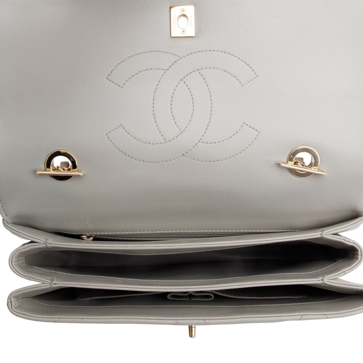 Chanel Grey Quilted Lambskin Trendy CC Medium Top Handle Flap Bag