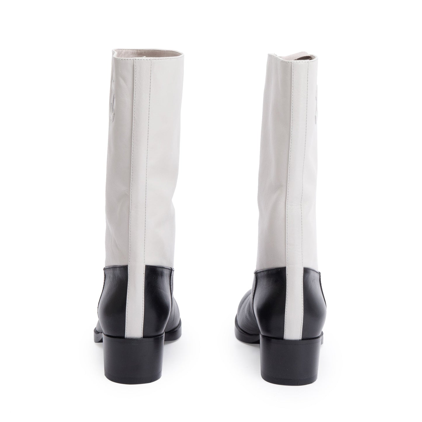 Chanel Grey/Black Leather Interlocking CC Logo Mid Calf Boots, Size 40