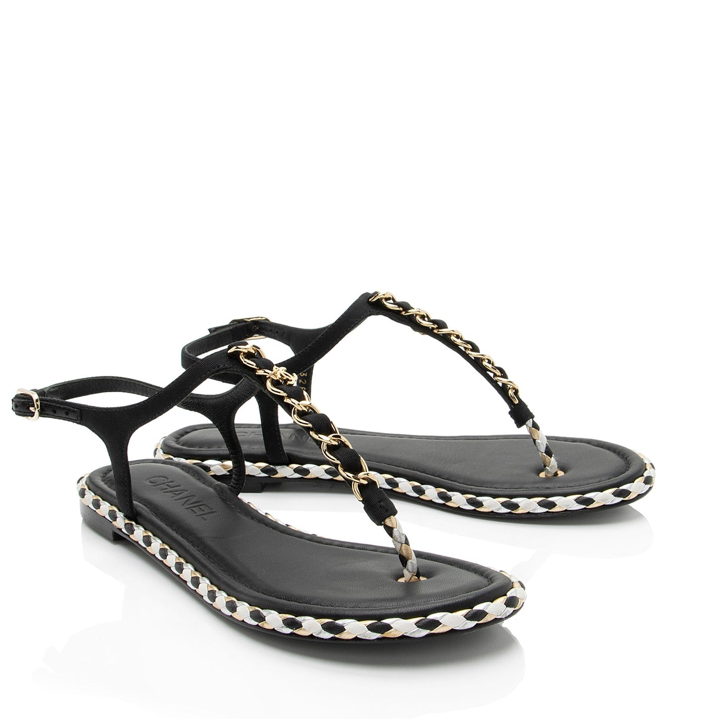 Chanel Grosgrain Chain Thong Sandals  - Size 7C / 37C