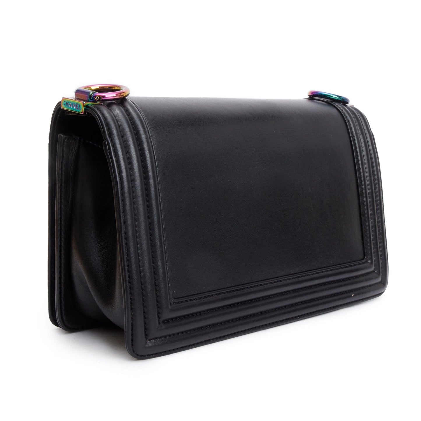 Chanel Iridescent Metal Black Lambskin Leather LED Medium Boy Bag