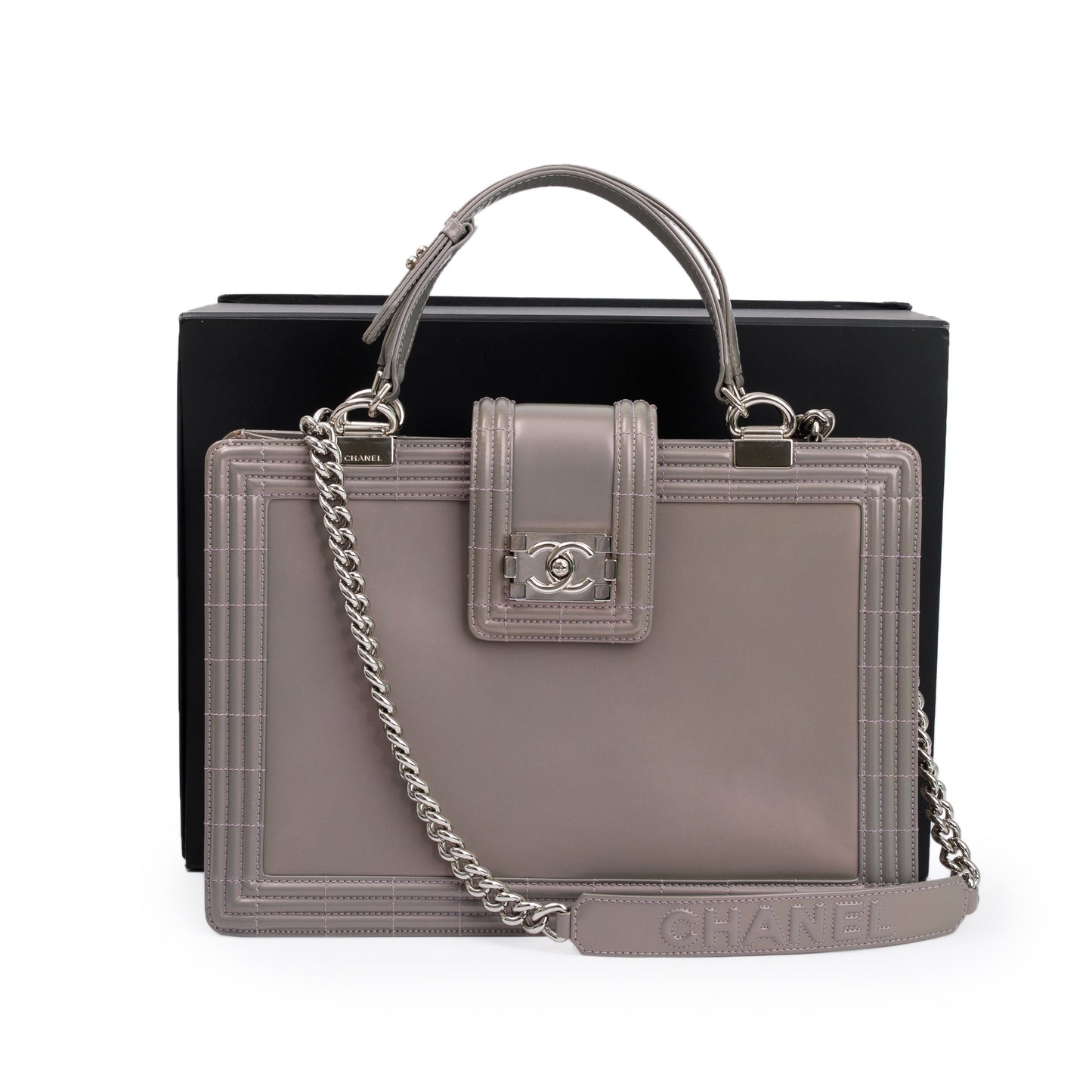 Chanel Iridescent Patent Leather Reverso Boy Shopping Tote