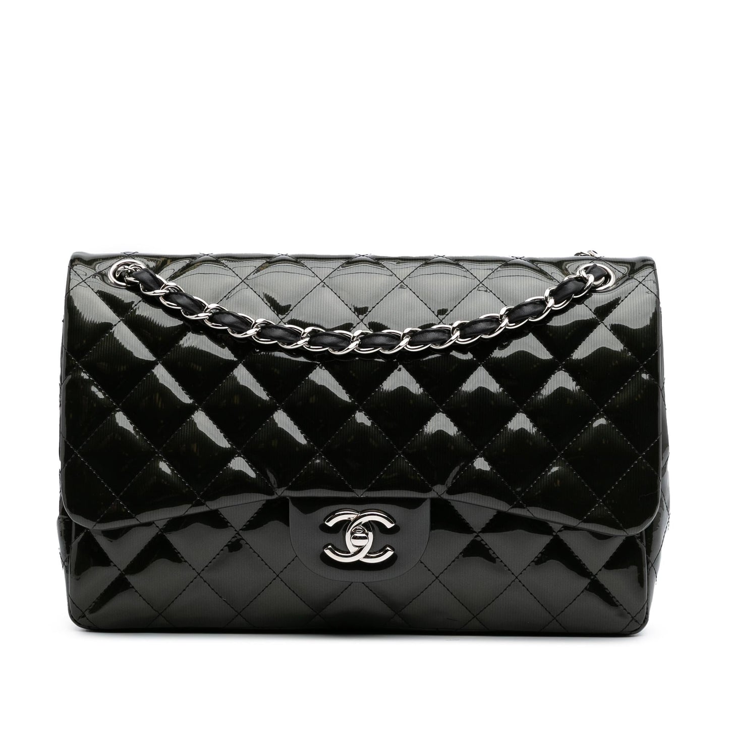 Chanel Jumbo Classic Striped Patent Double Flap