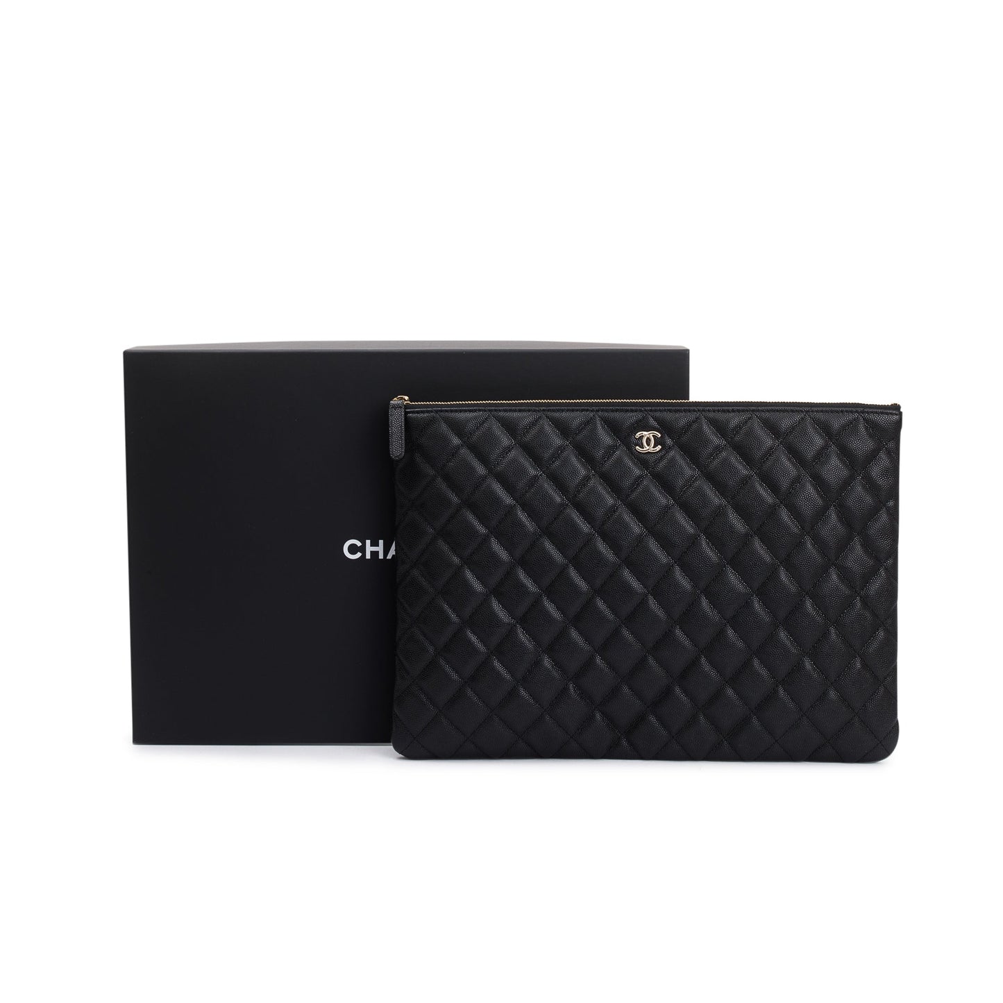 Chanel Large Quilted Caviar Leather O-Case Clutch