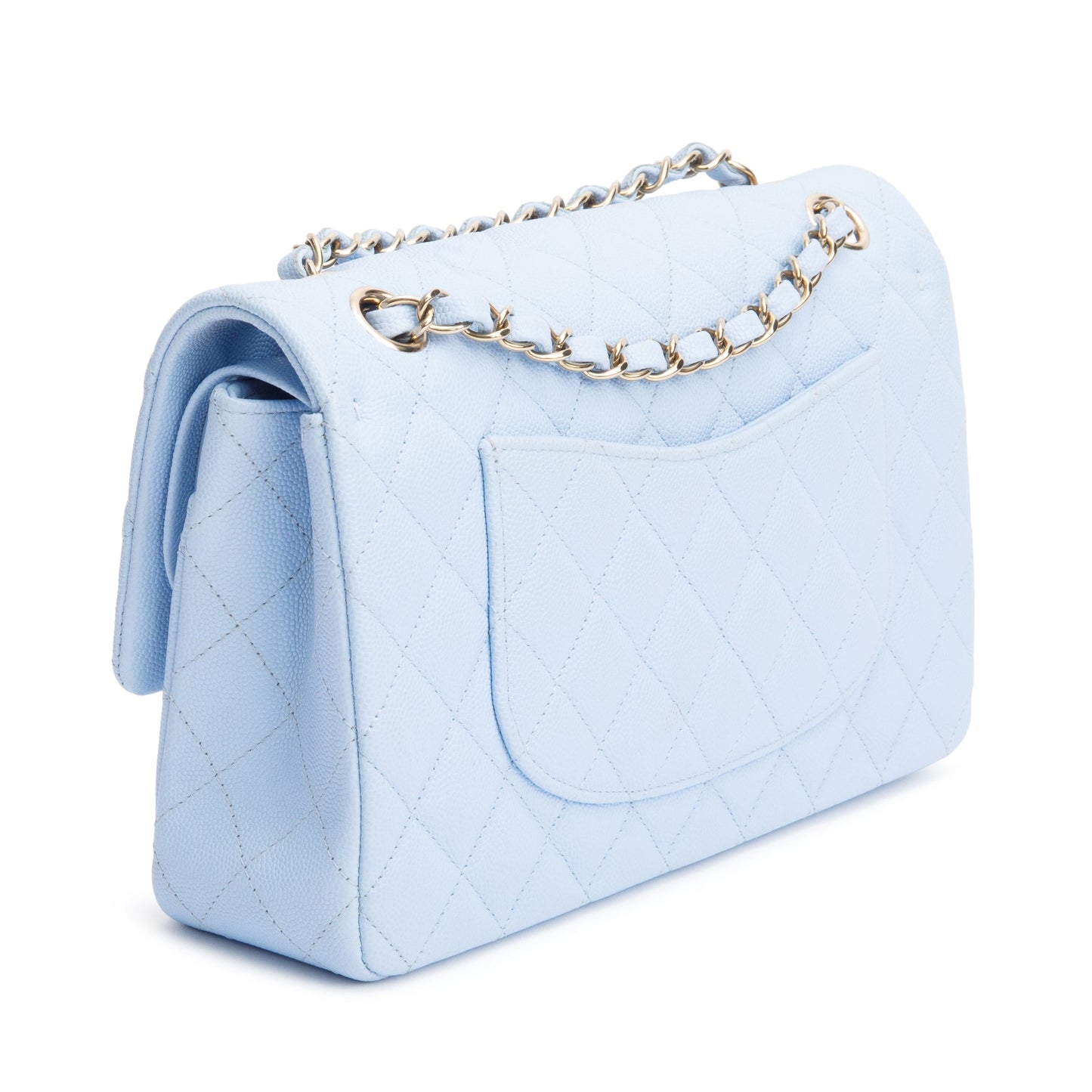 Chanel Light Blue Quilted Caviar Leather Classic Medium Double Flap Bag