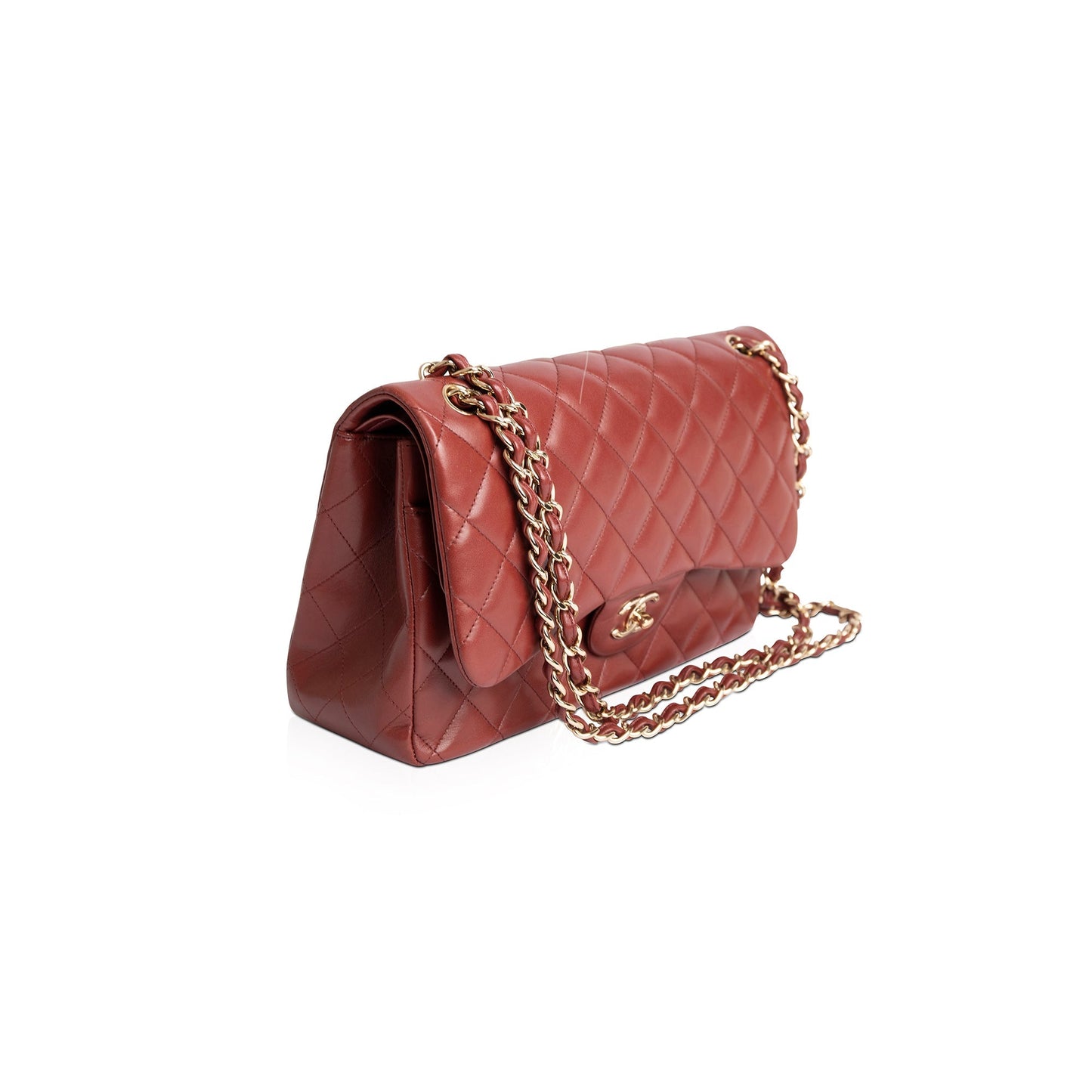 Chanel Maroon Lambskin Classic Jumbo Double Flap Bag