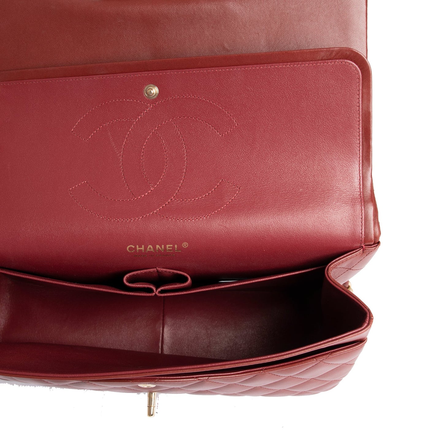 Chanel Maroon Lambskin Classic Jumbo Double Flap Bag