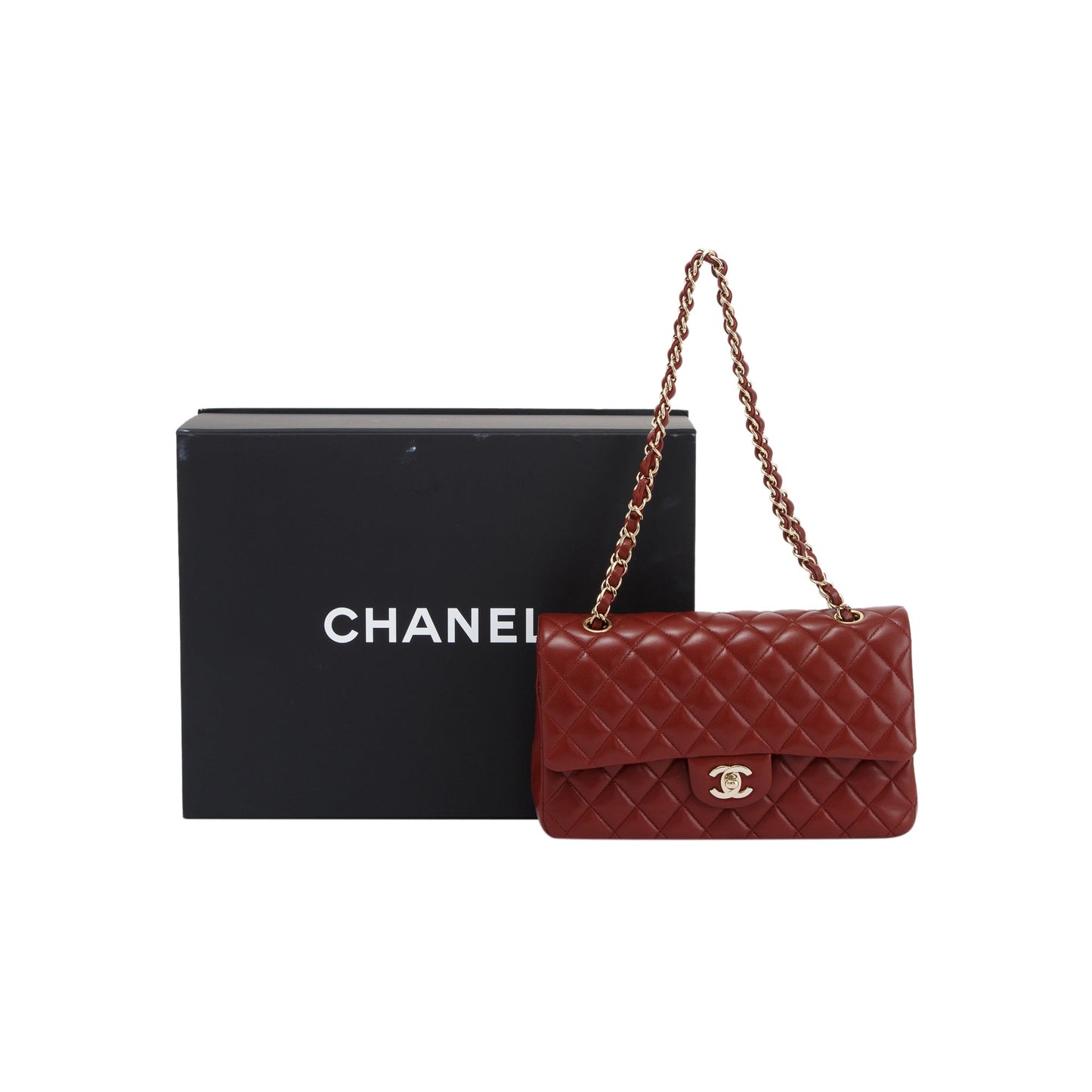 Chanel Maroon Lambskin Leather Classic Medium Double Flap Bag