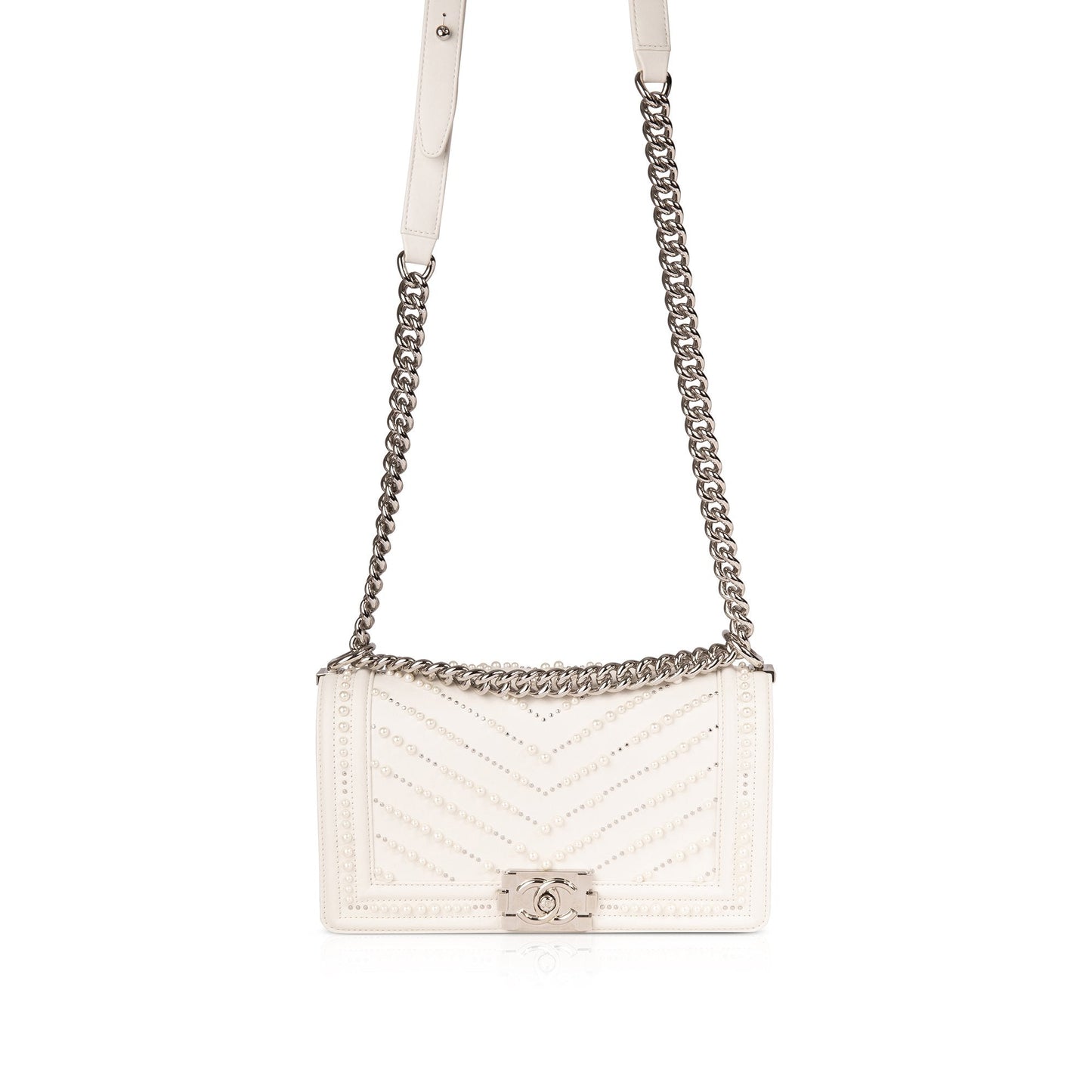 Chanel Medium Chevron Pearl Boy Bag