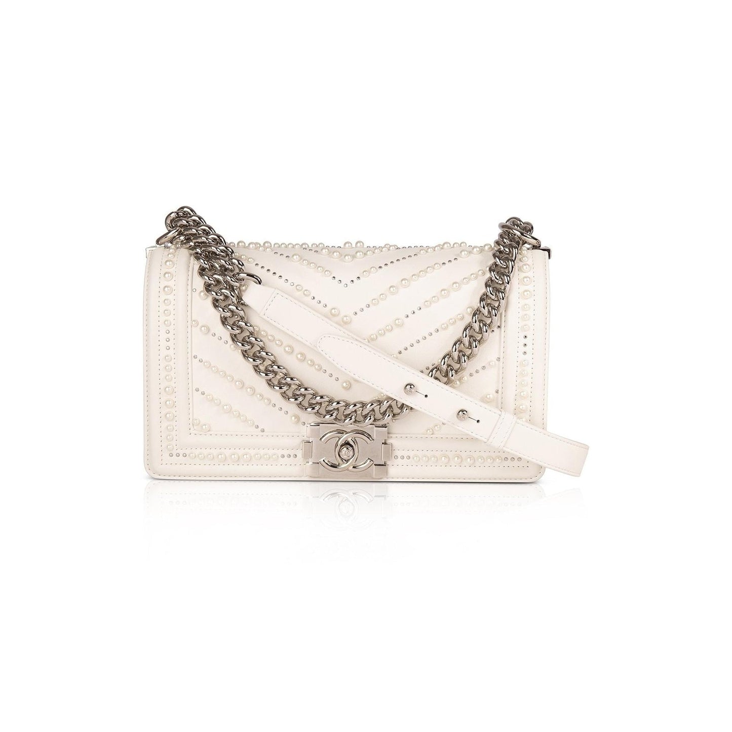 Chanel Medium Chevron Pearl Boy Bag