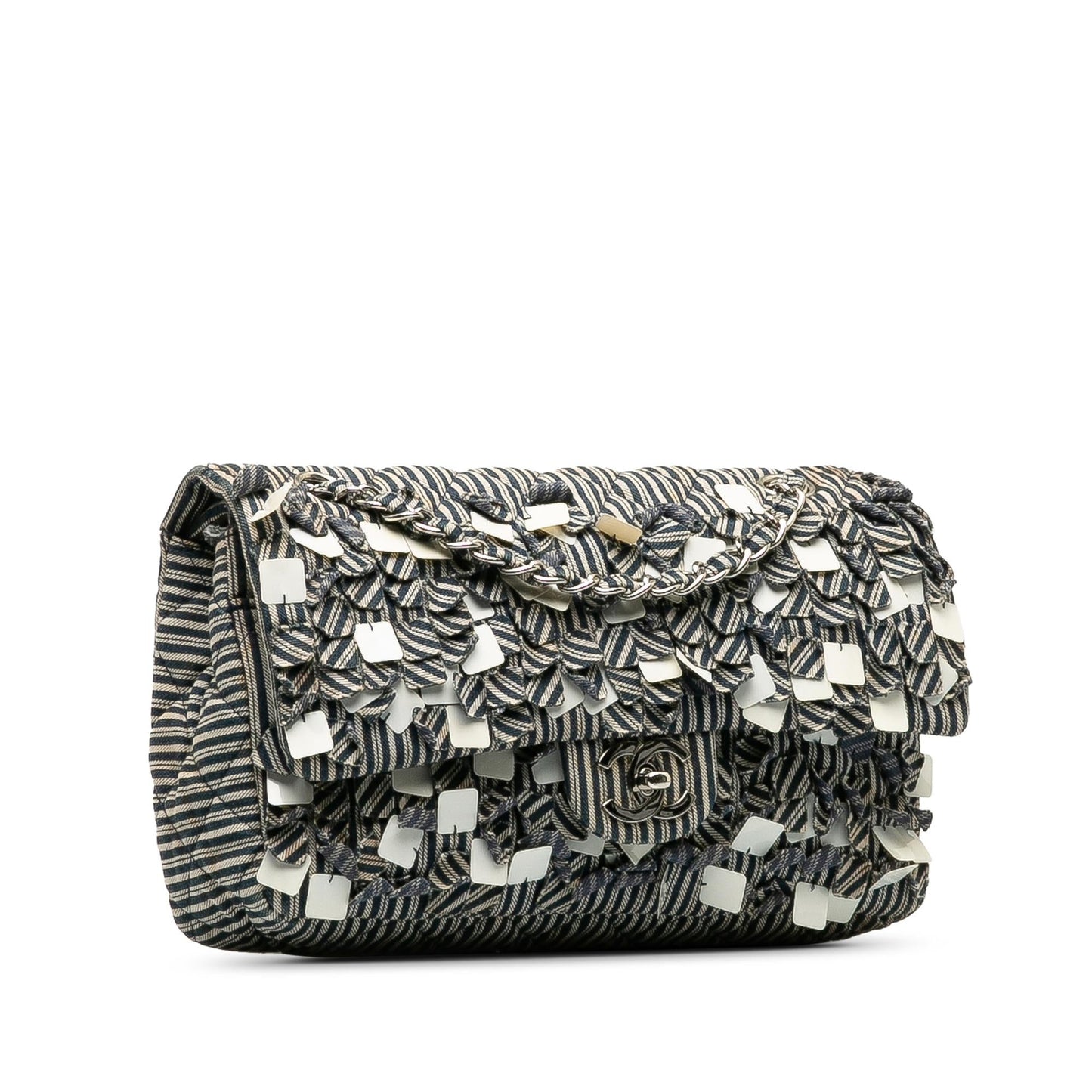 Chanel Medium Cotton Striped Double Flap (SHG-H6a1oN)