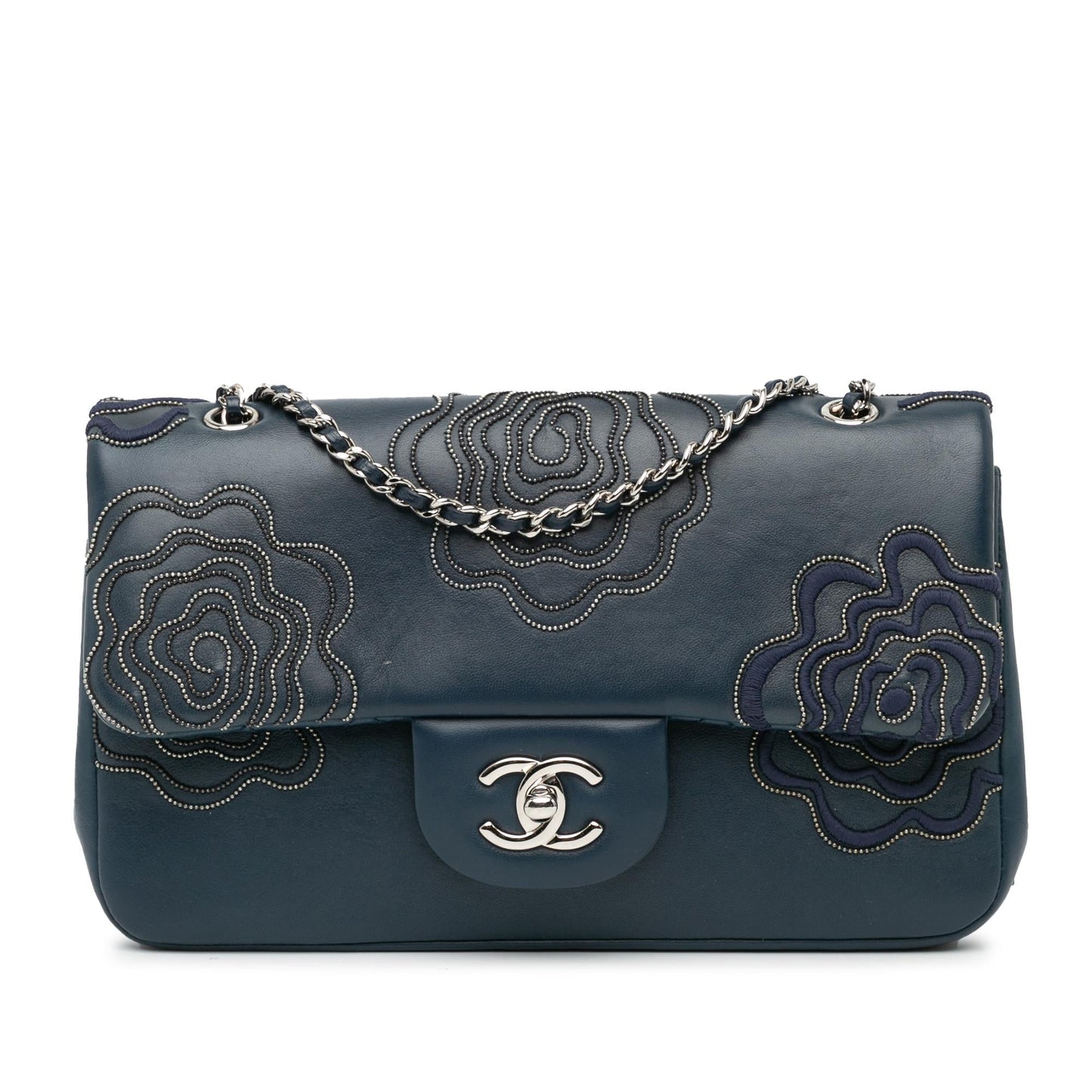 Chanel Medium Embroidered Lambskin Camellia Follies Flap (SHG-TIIm4n)