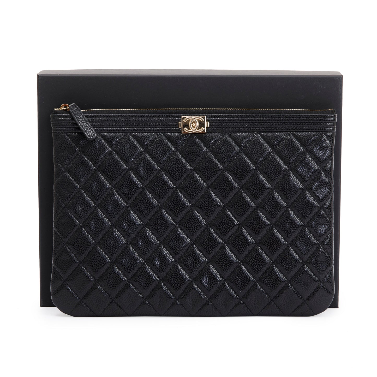 Chanel Medium Quilted Caviar Leather Boy O-Case Clutch