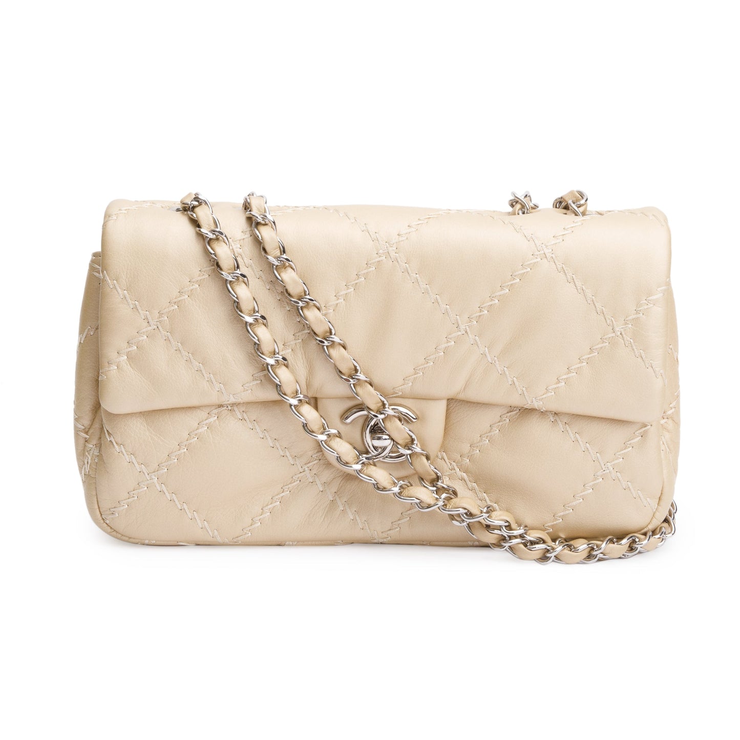 Chanel Metallic Beige Ultimate Stitch Calfskin Leather Flap Bag