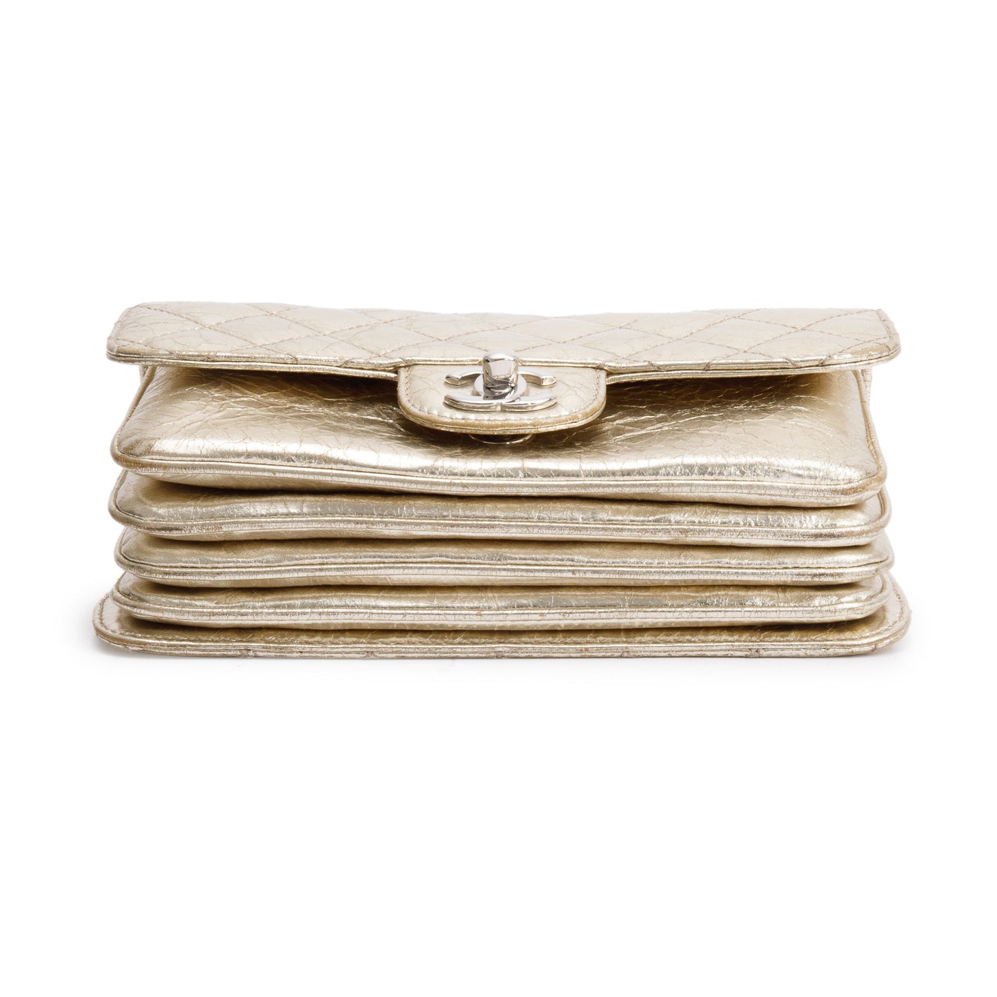 Chanel Metallic Gold Calfskin Leather Small Clams Pocket Flap Bag