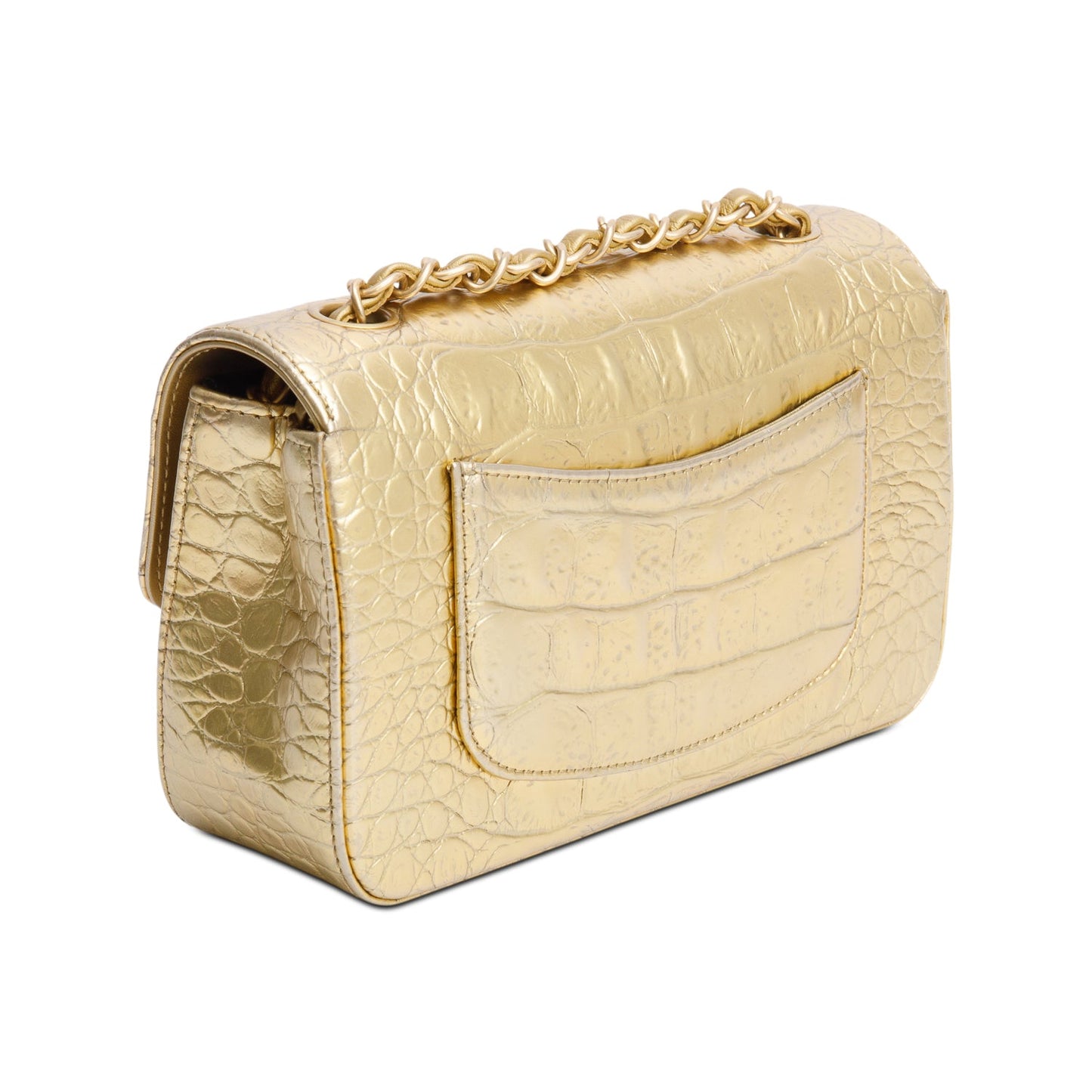 Chanel Metallic Gold Crocodile Embossed Calfskin Leather Classic Mini Rectangular Flap Bag