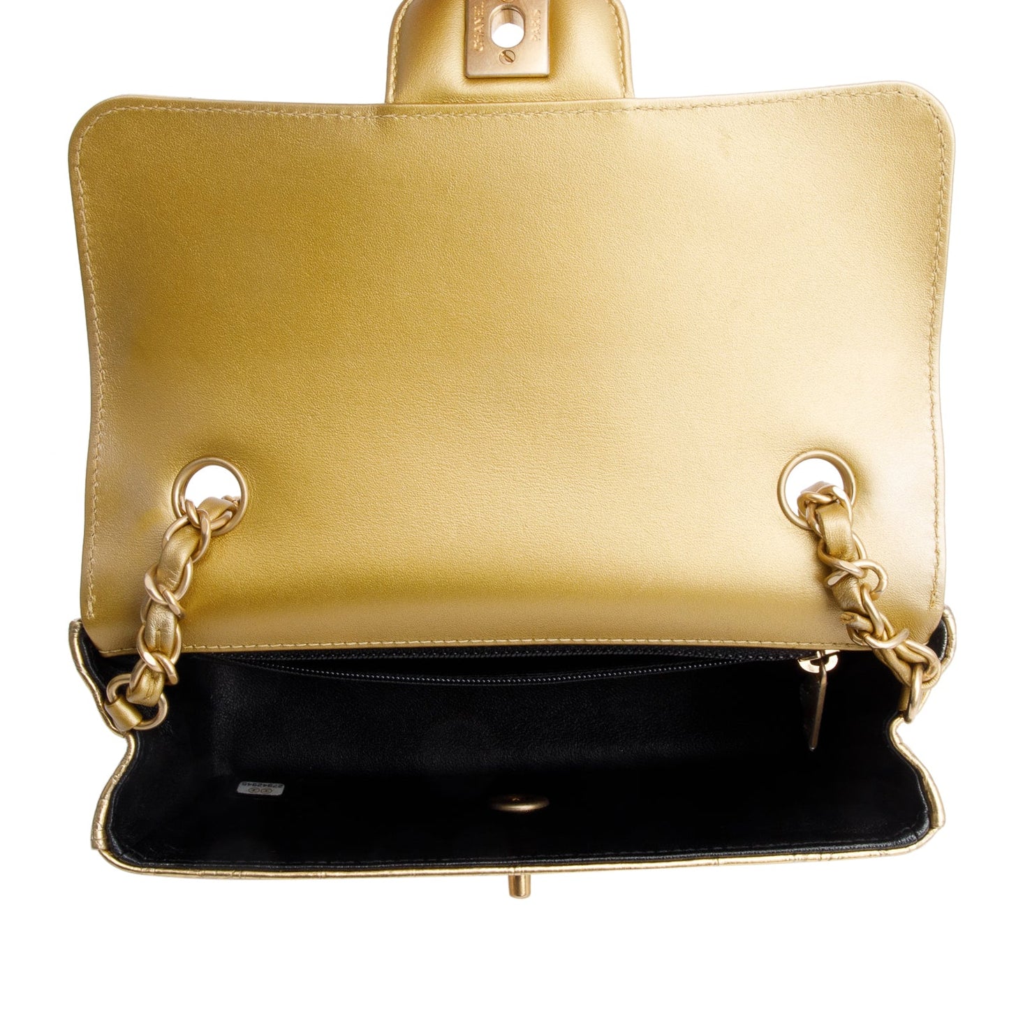 Chanel Metallic Gold Crocodile Embossed Calfskin Leather Classic Mini Rectangular Flap Bag
