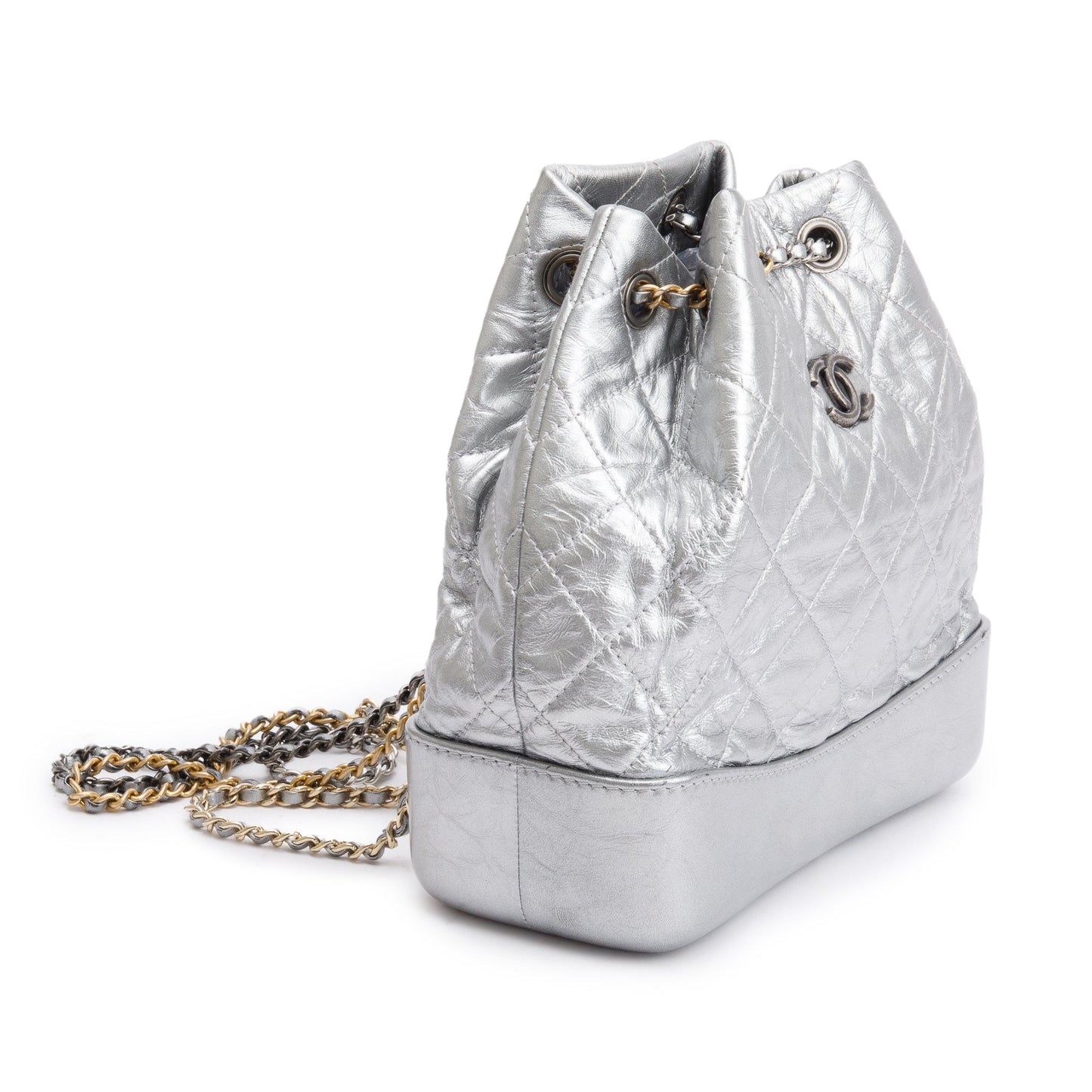 Chanel Metallic Silver Aged Calfskin Leather Small Gabrielle Backpack