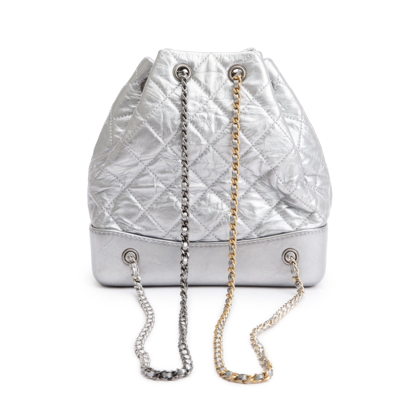 Chanel Metallic Silver Aged Calfskin Leather Small Gabrielle Backpack