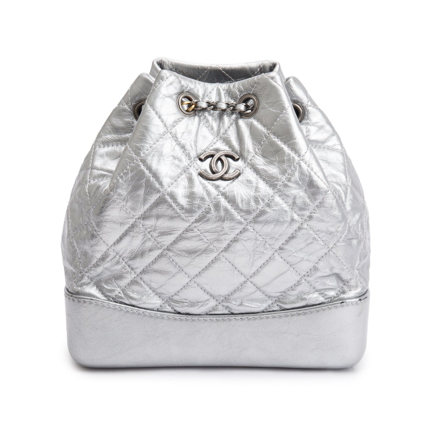 Chanel Metallic Silver Aged Calfskin Leather Small Gabrielle Backpack