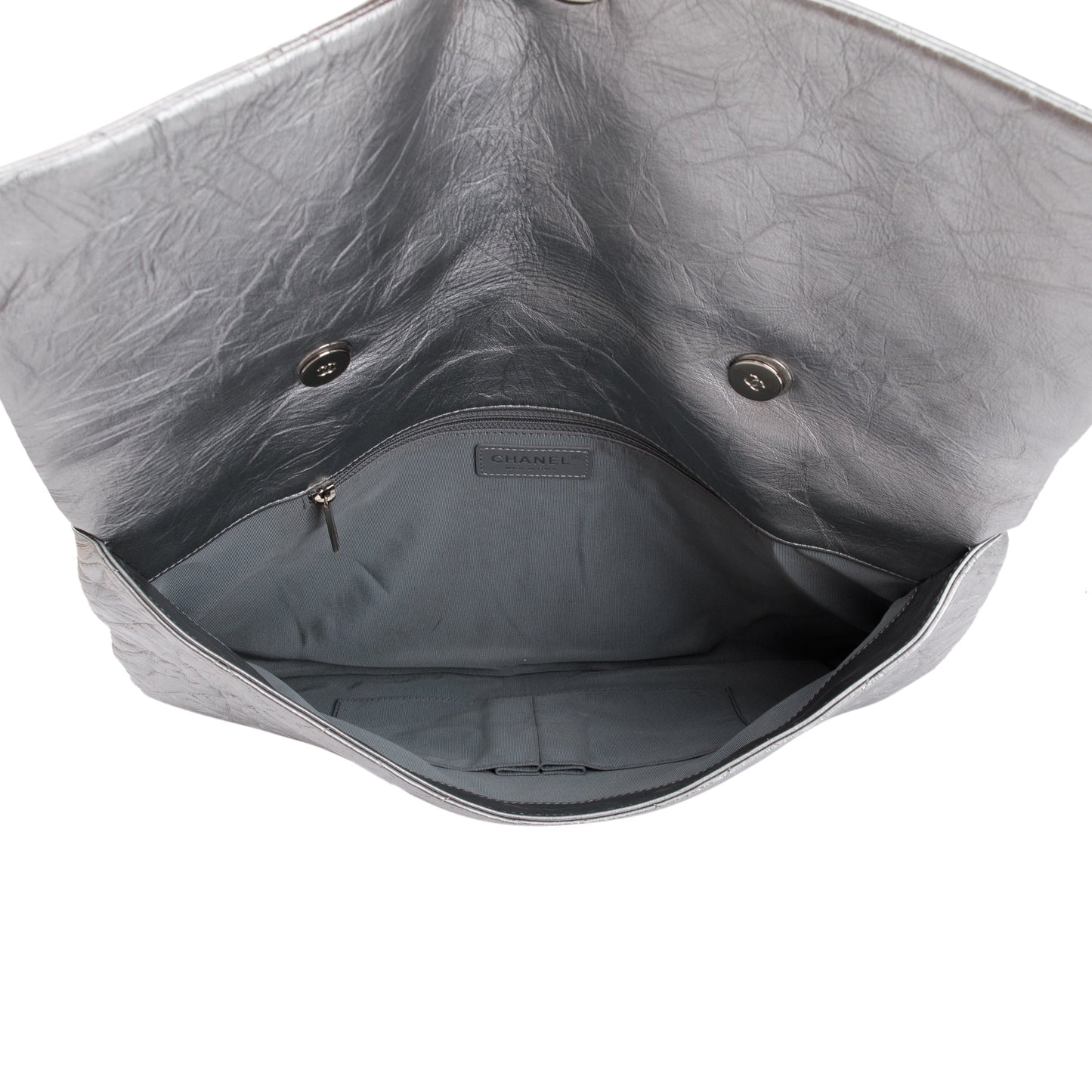Chanel Metallic Silver Crumpled Calfskin Leather Big Bang Large Flap Bag