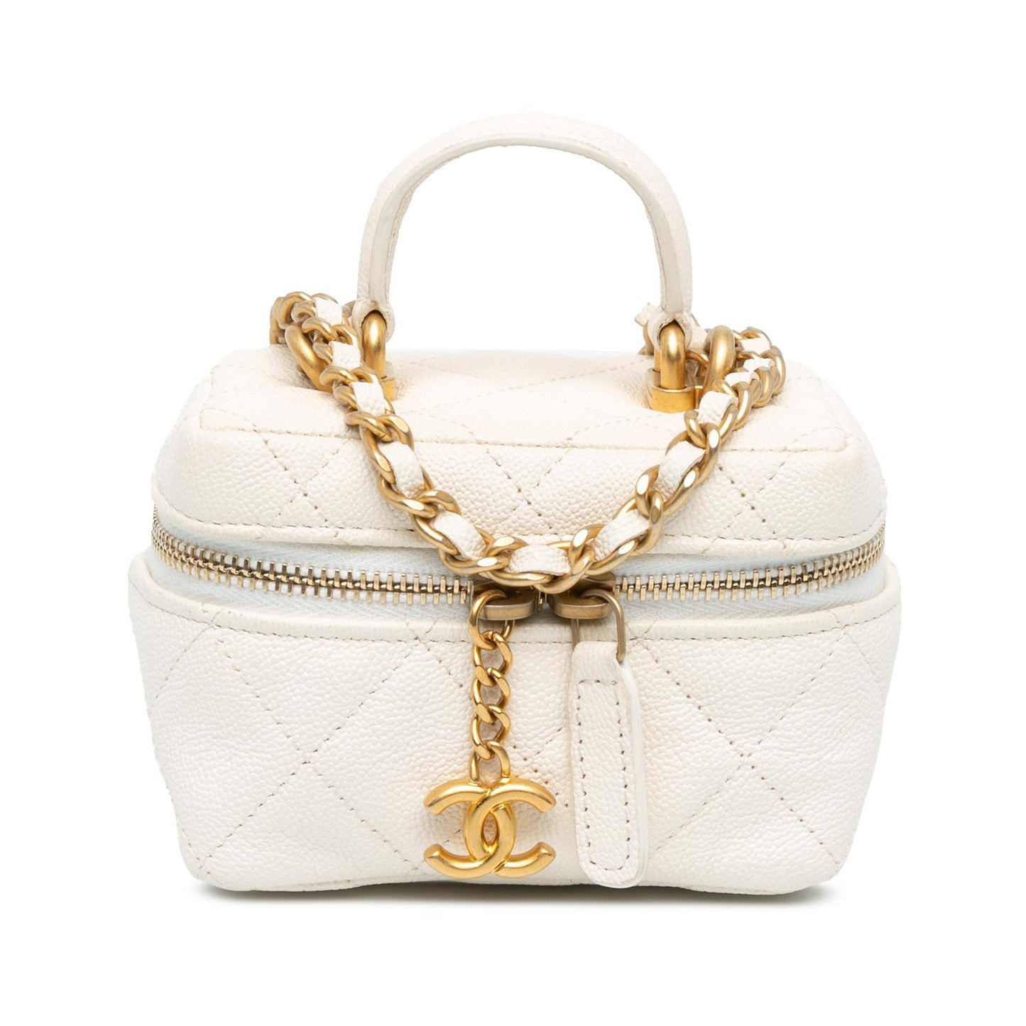 Chanel Mini Caviar Chain Zip Around Vanity Case (SHG-D8x2OZ)