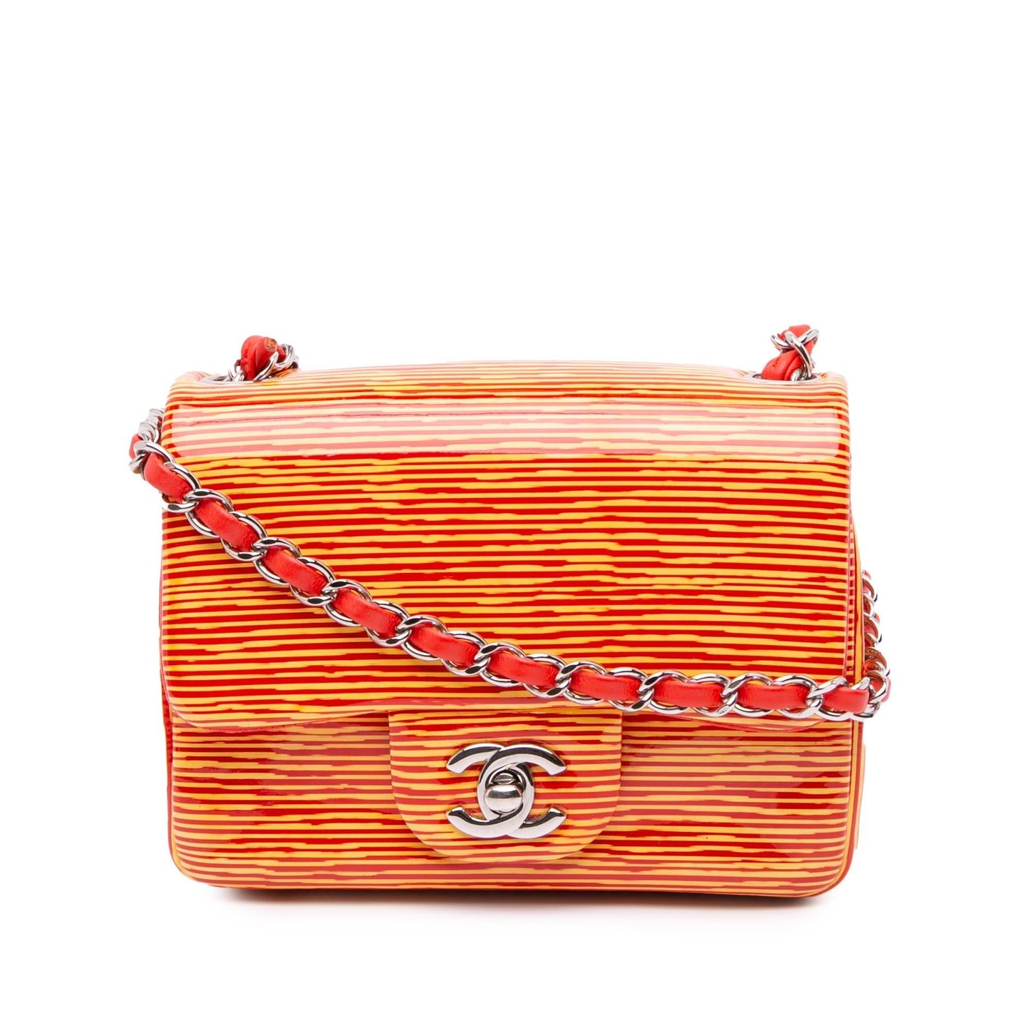 Chanel Mini Square Classic Patent Striped Single Flap