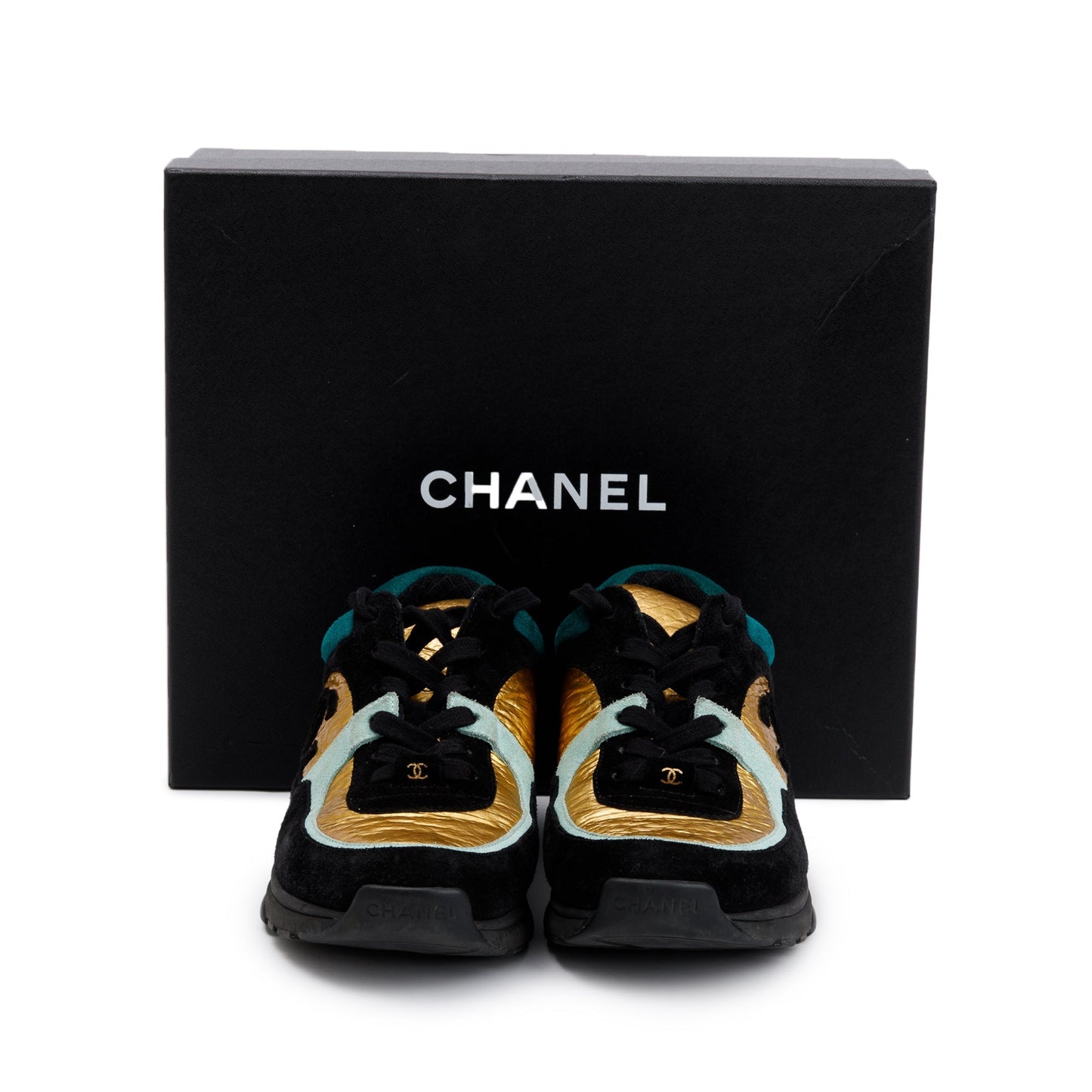 Chanel Multicolor Suede, Calfskin & Fabric CC Logo Low-Top Sneakers, Size 37