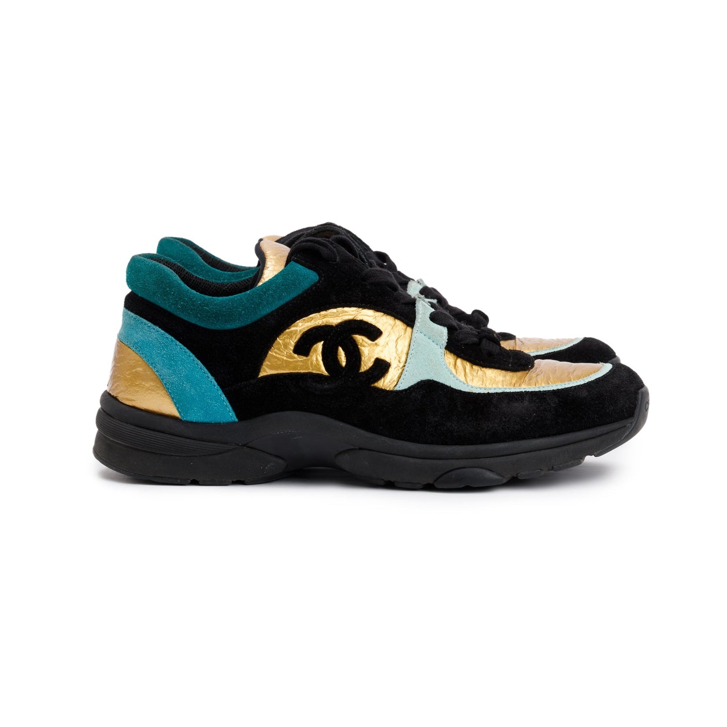 Chanel Multicolor Suede, Calfskin & Fabric CC Logo Low-Top Sneakers, Size 37