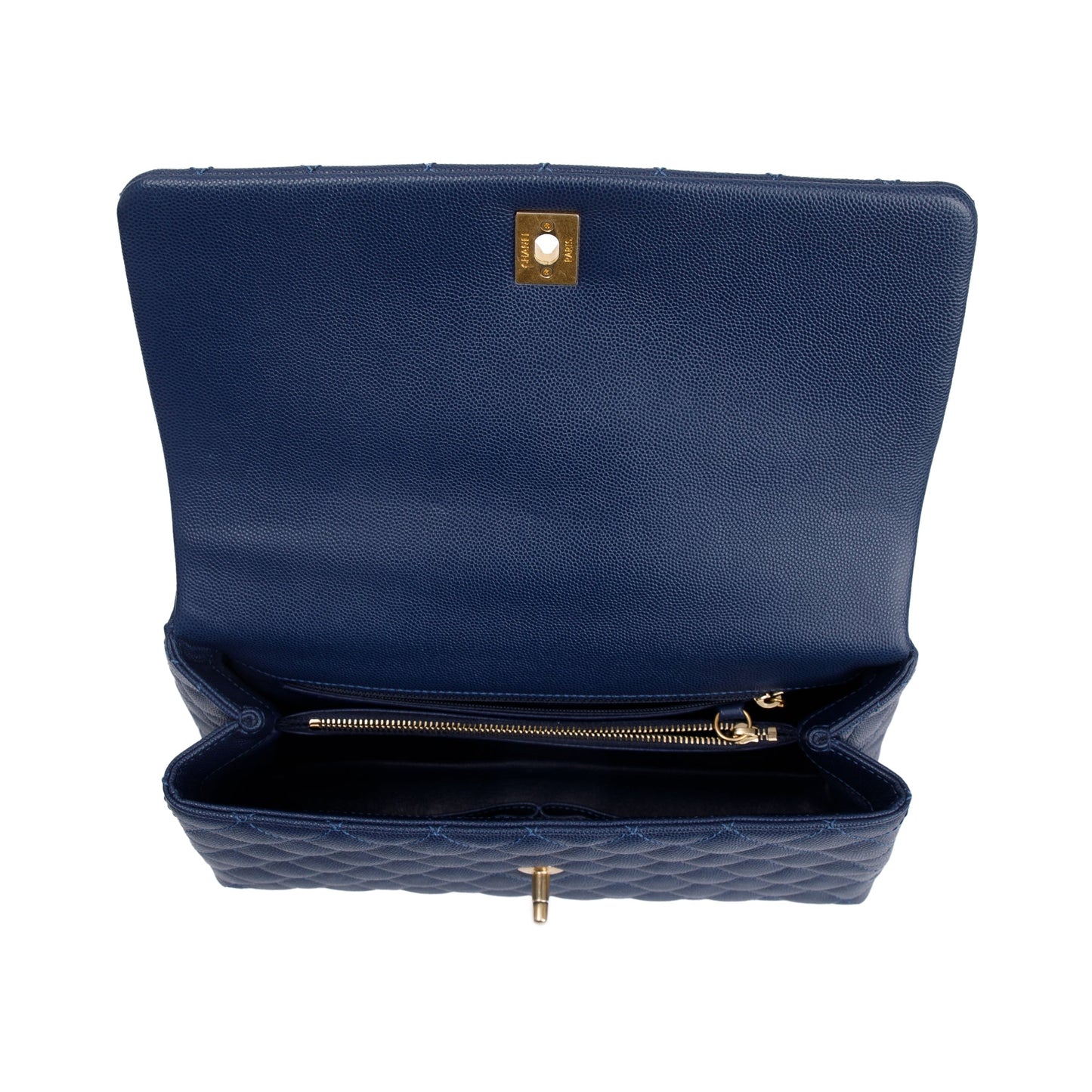Chanel Navy Caviar Leather Lizard-Trimmed Small Coco Handle Bag