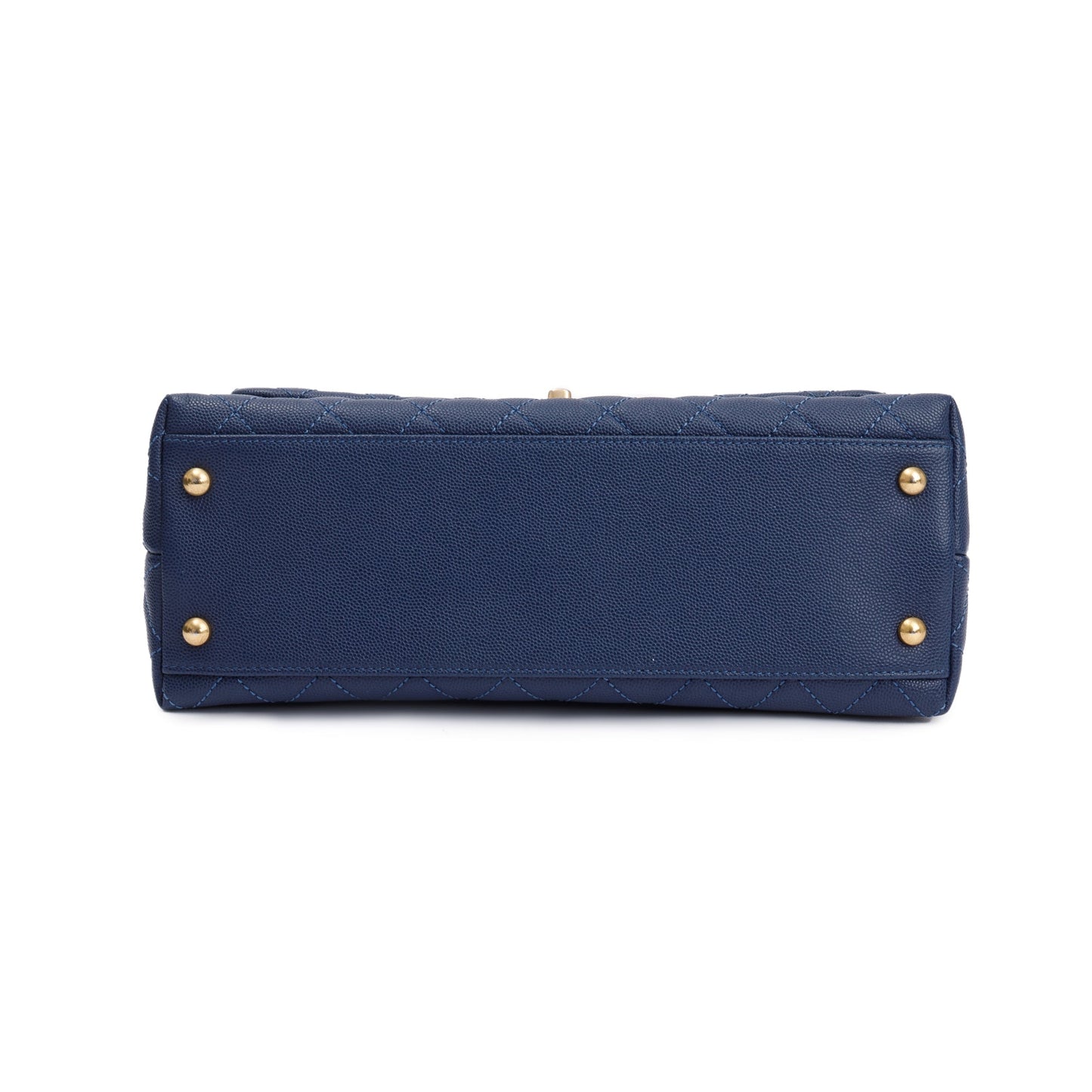 Chanel Navy Caviar Leather Lizard-Trimmed Small Coco Handle Bag