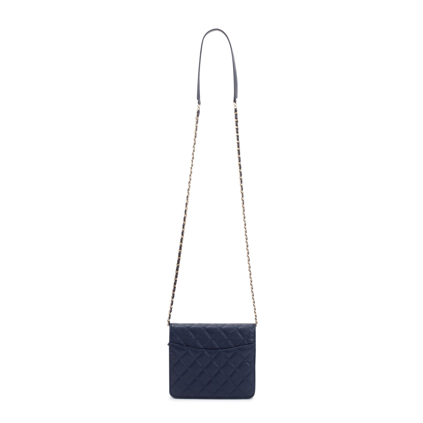 Chanel Navy Caviar Quilted Square Wallet on Chain