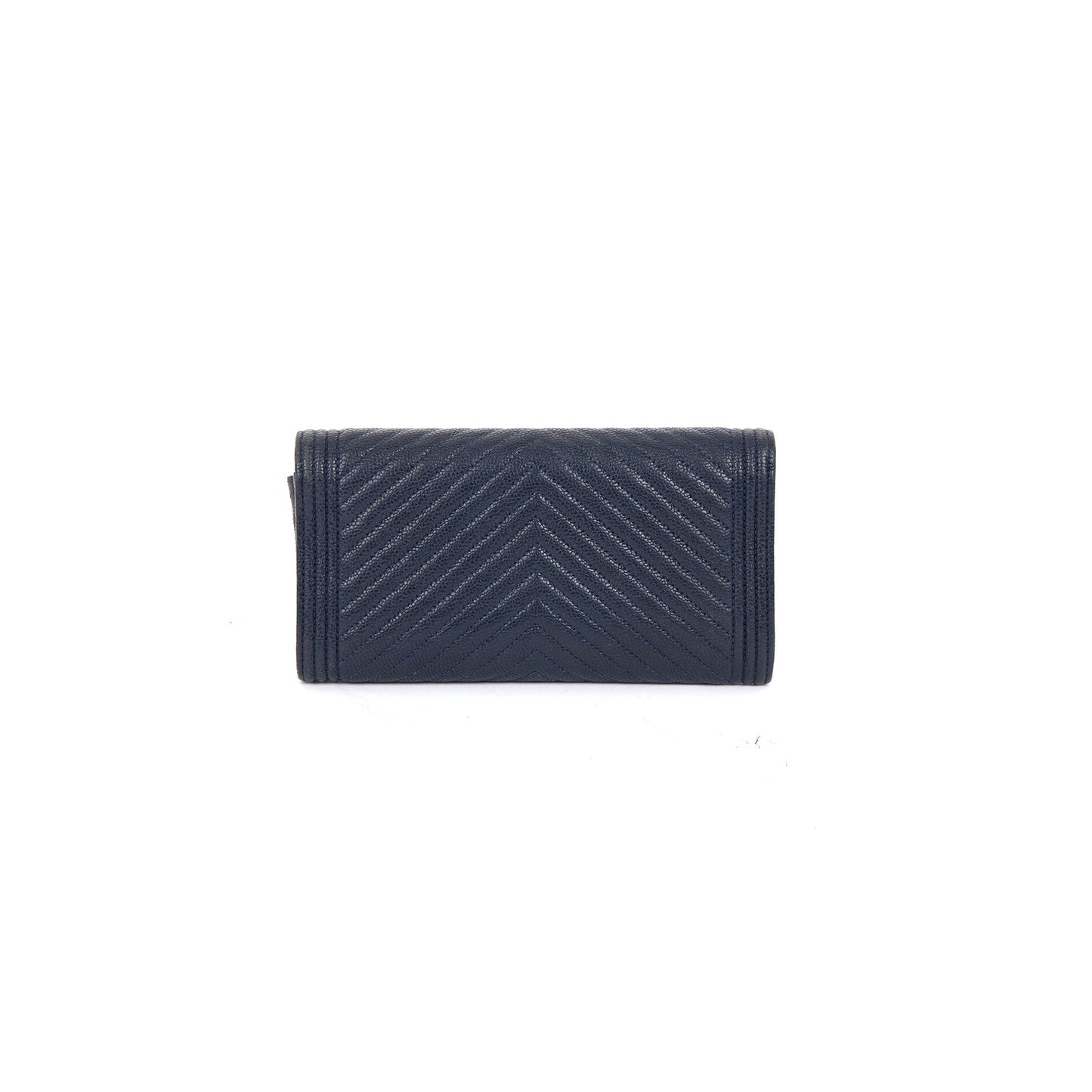 Chanel Navy Chevron Boy Long Flap Wallet