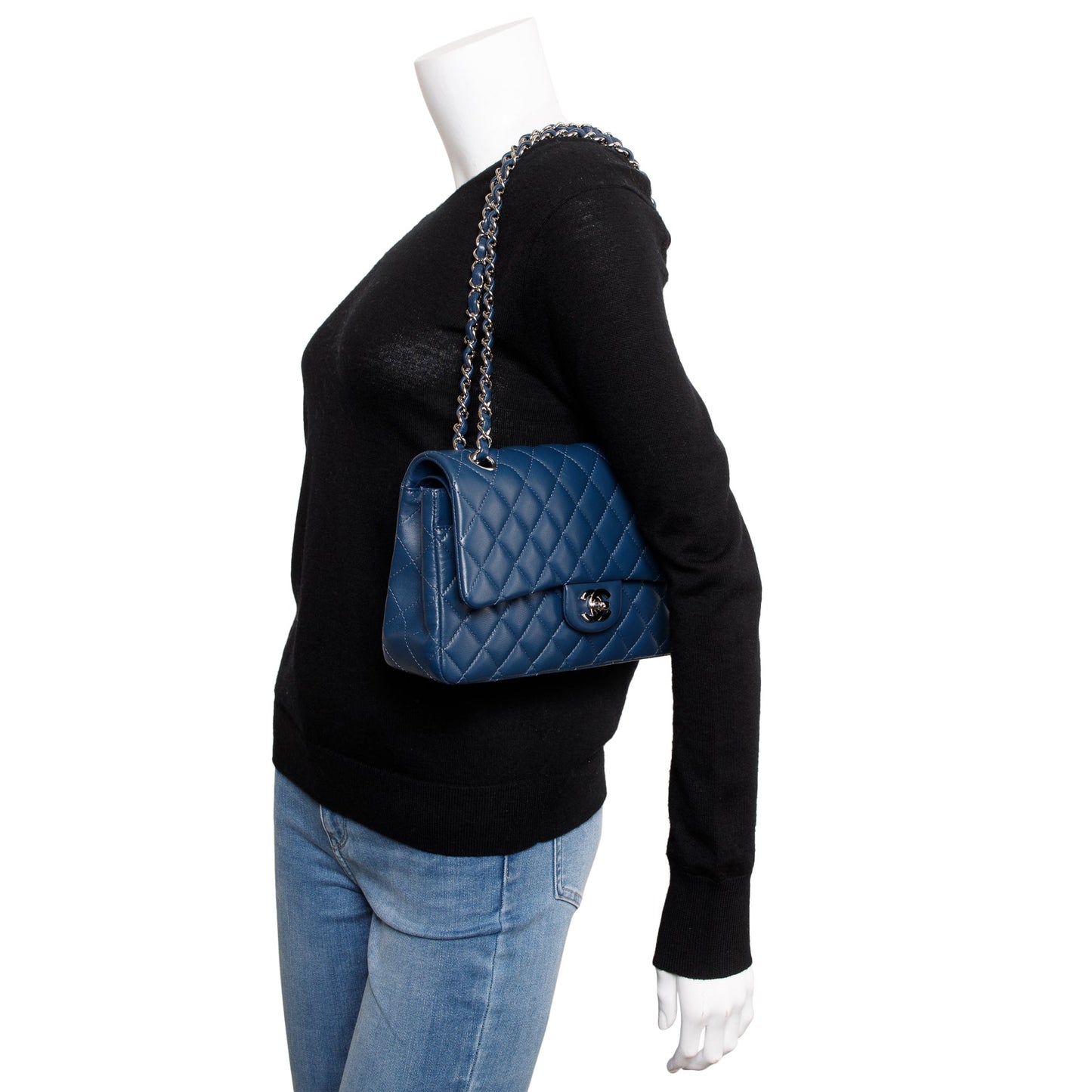 Chanel Navy Lambskin Leather Classic Medium Double Flap Bag