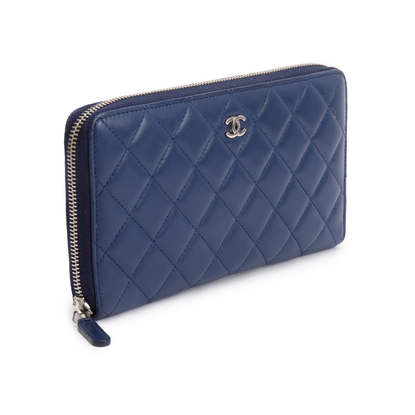 Chanel Navy Lambskin Leather Large Zip Around Organizer Wallet