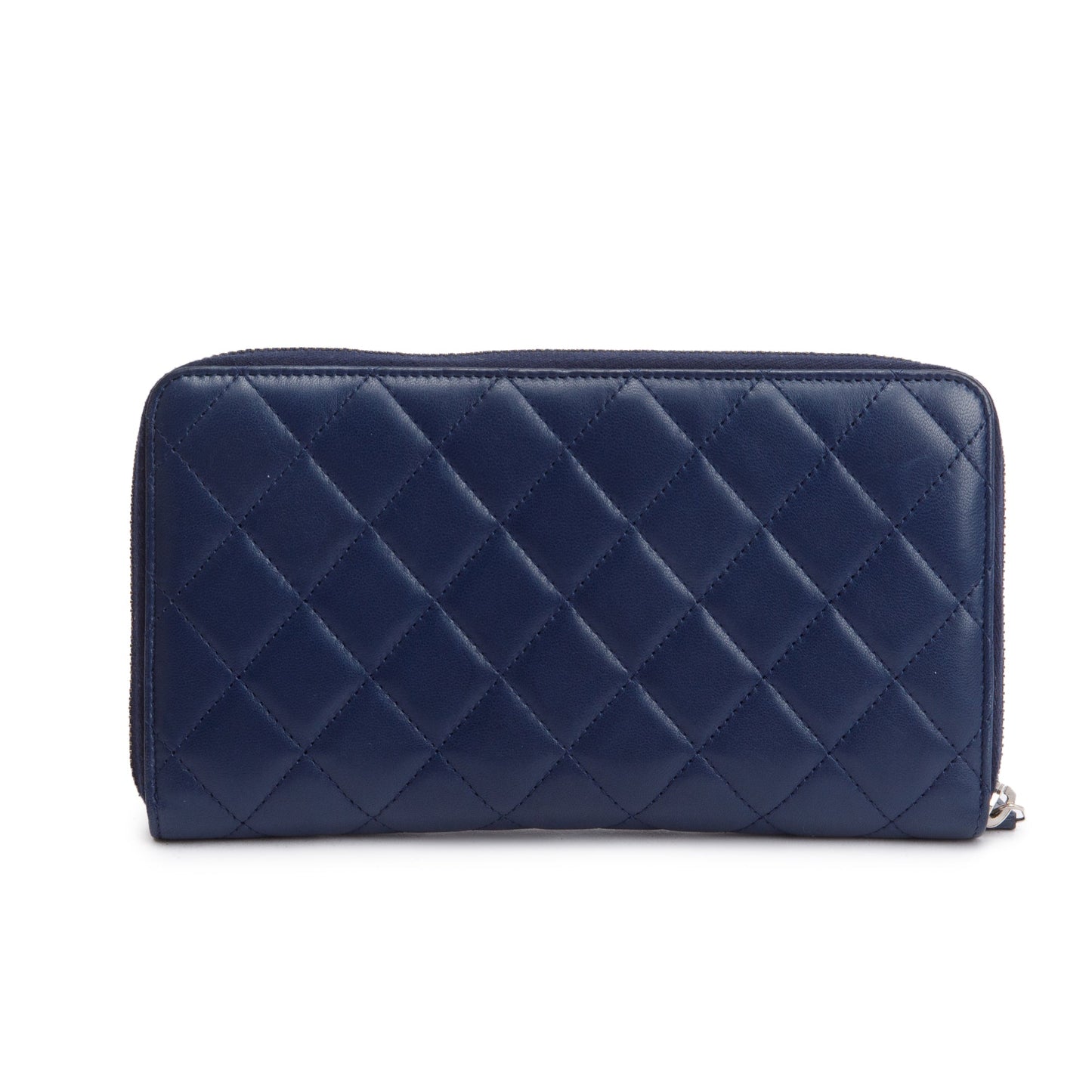 Chanel Navy Lambskin Leather Large Zip Around Organizer Wallet