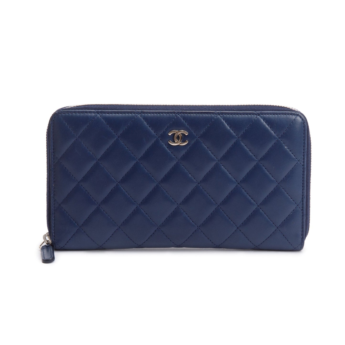 Chanel Navy Lambskin Leather Large Zip Around Organizer Wallet