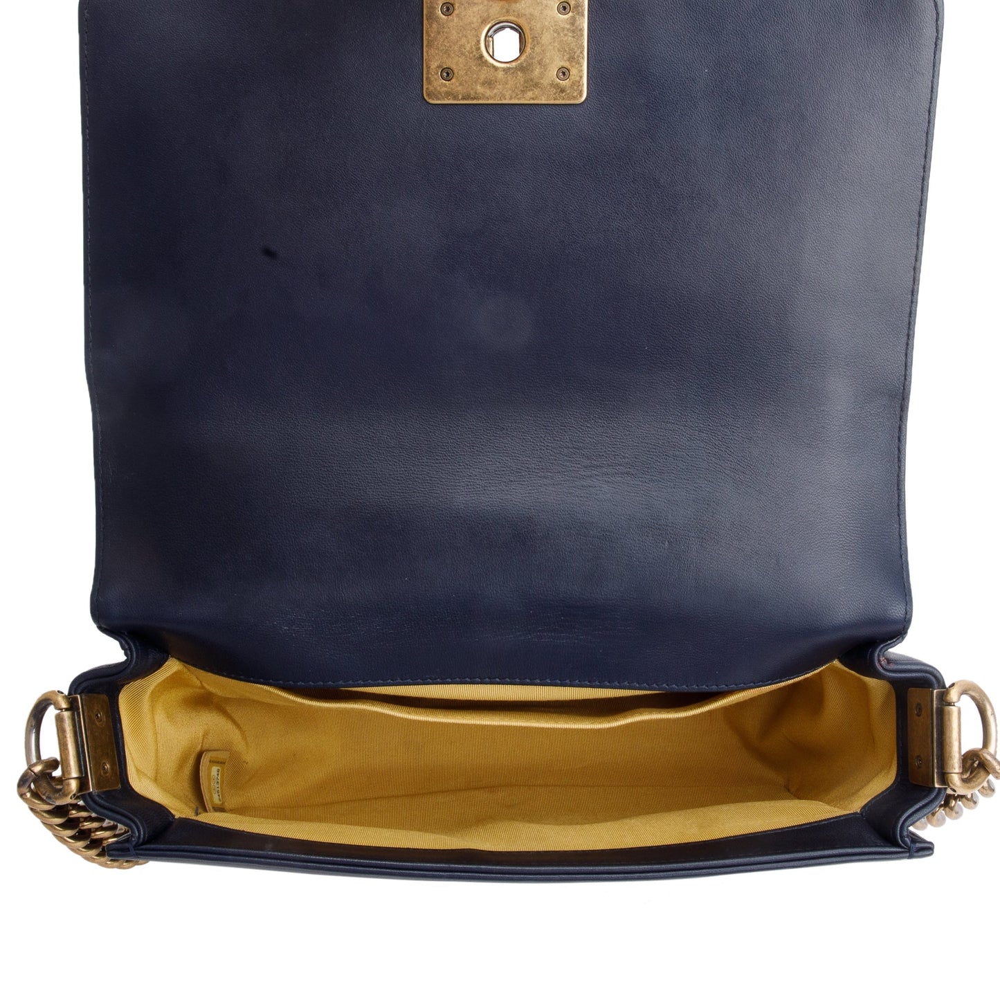 Chanel Navy Lambskin Leather Medium Boy Studded Handle Bag